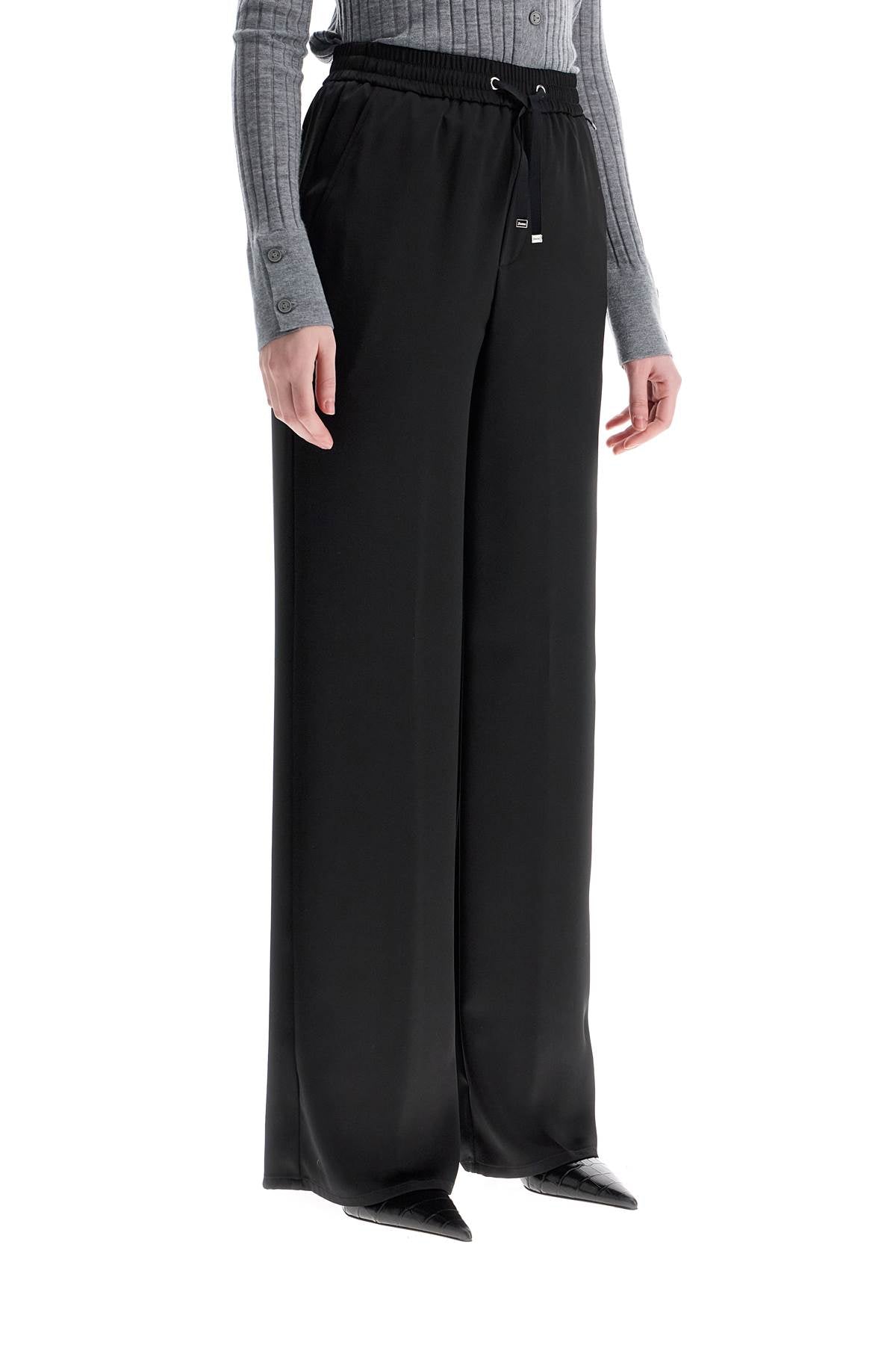 Herno Wide Leg High Waist Black Satin Trousers For Women