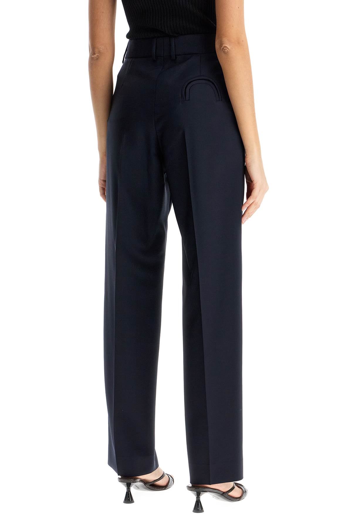 Blaze Milano Navy Blue Virgin Wool And Mohair High-Waisted Pants