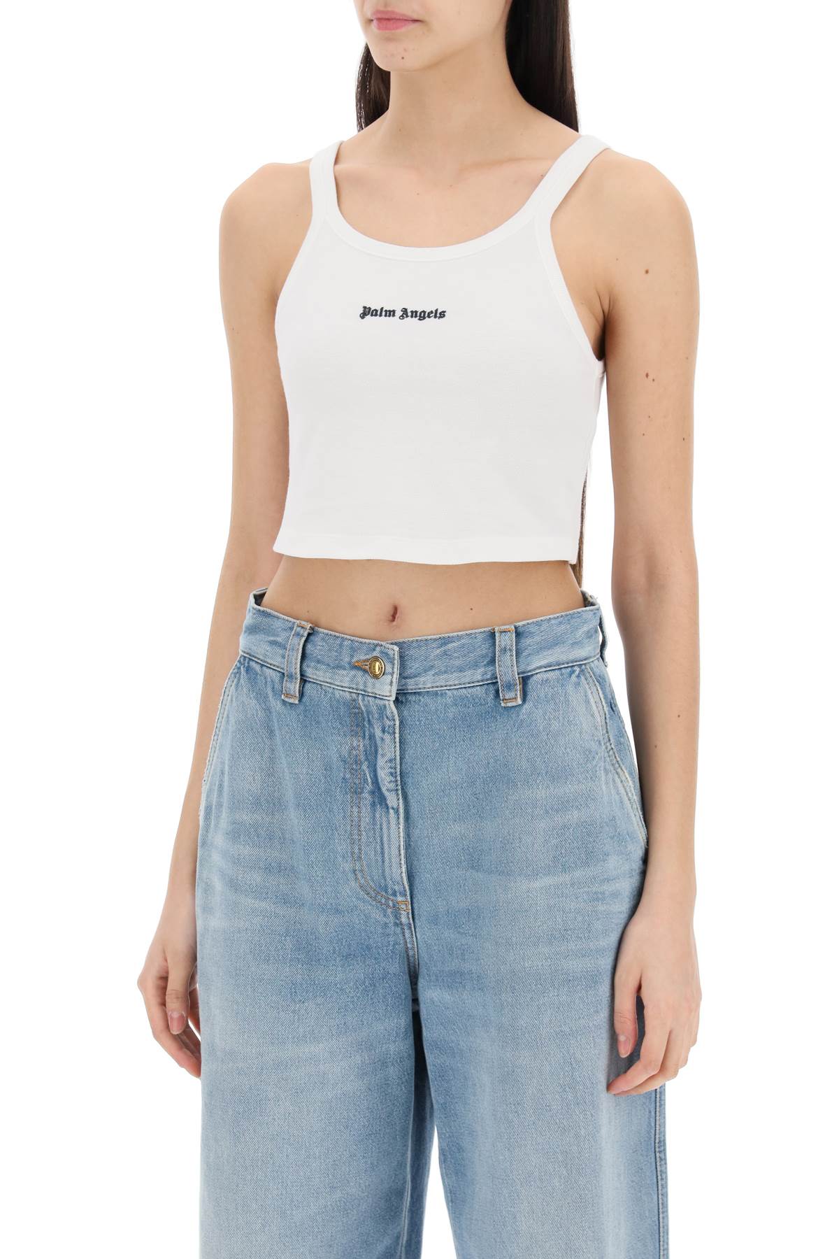 Palm Angels Embroidered Logo Crop Top With