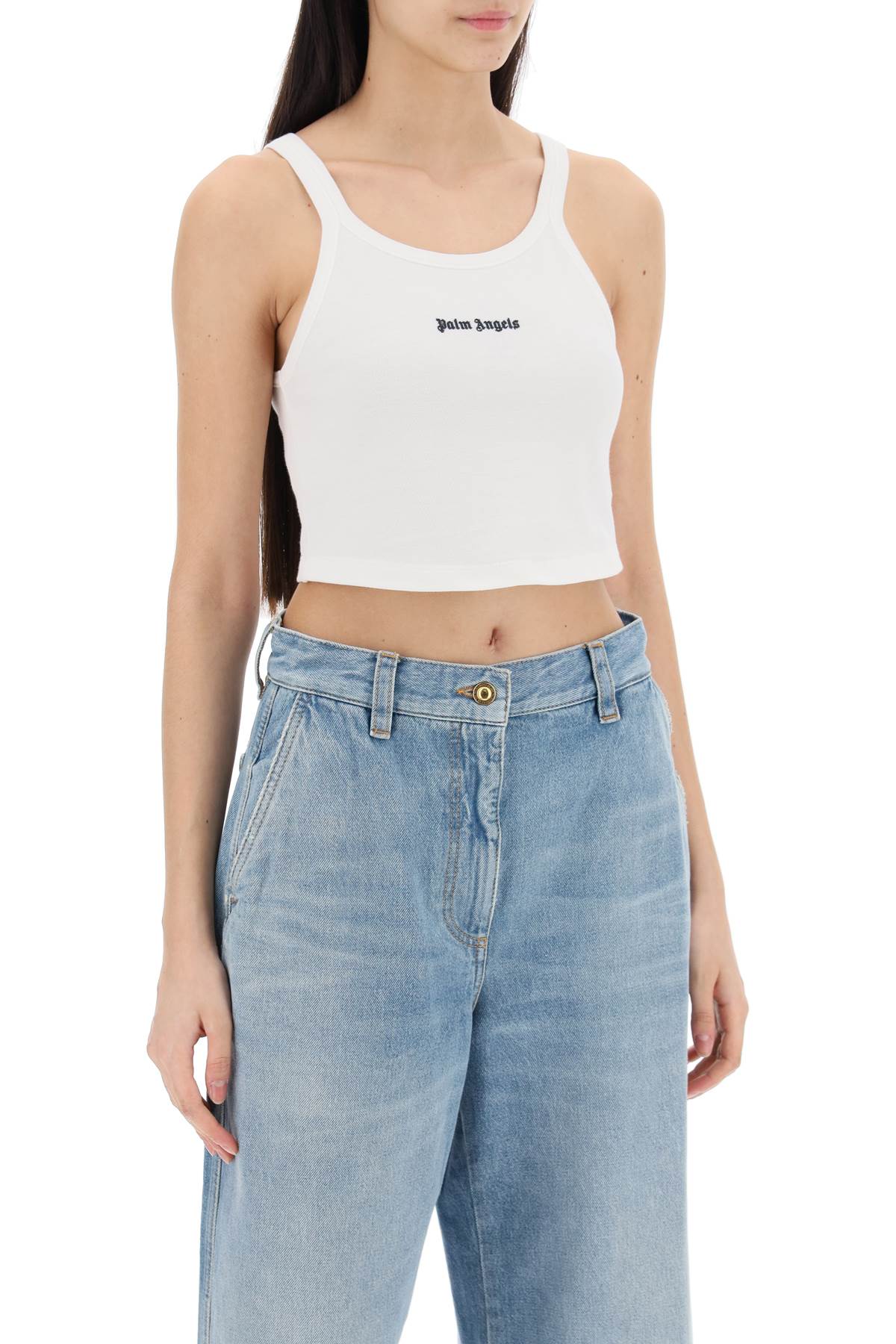 Palm Angels Embroidered Logo Crop Top With