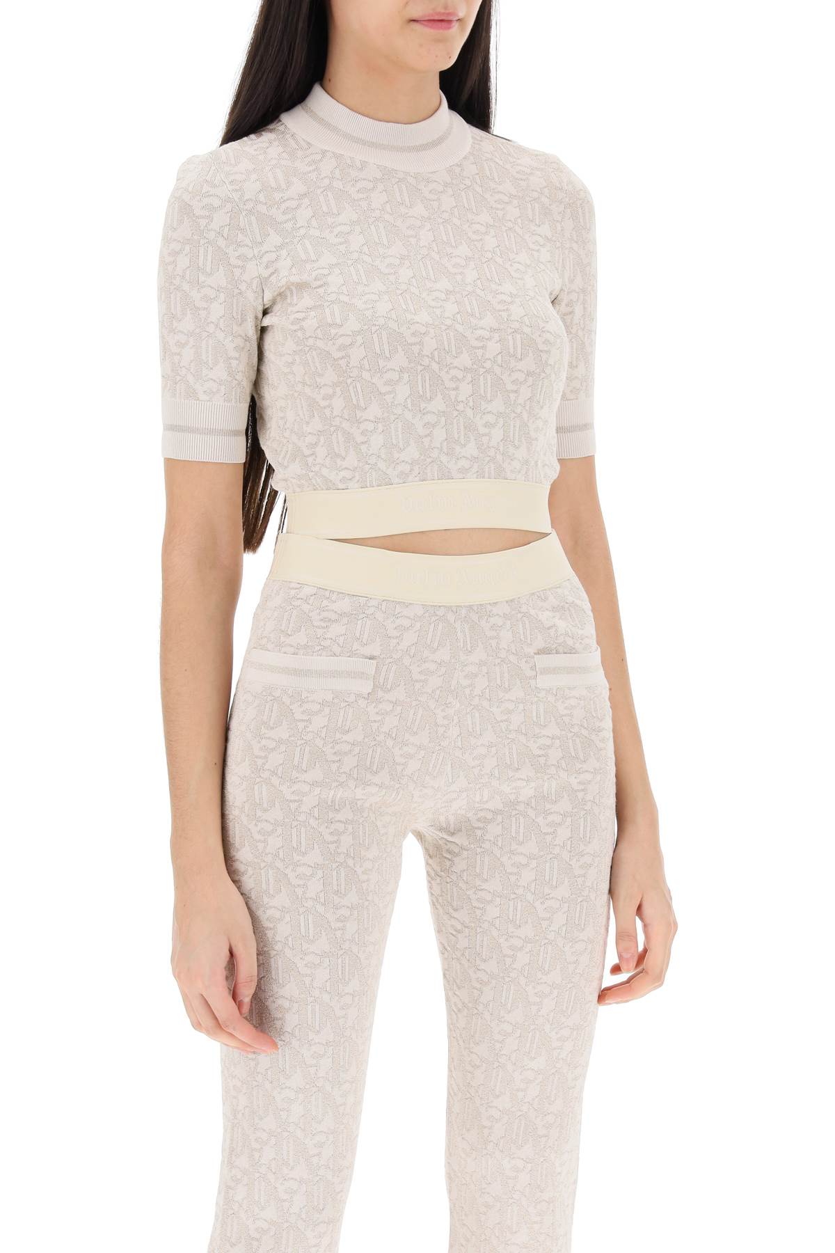 Palm Angels Monogram Cropped Top In Lurex Knit