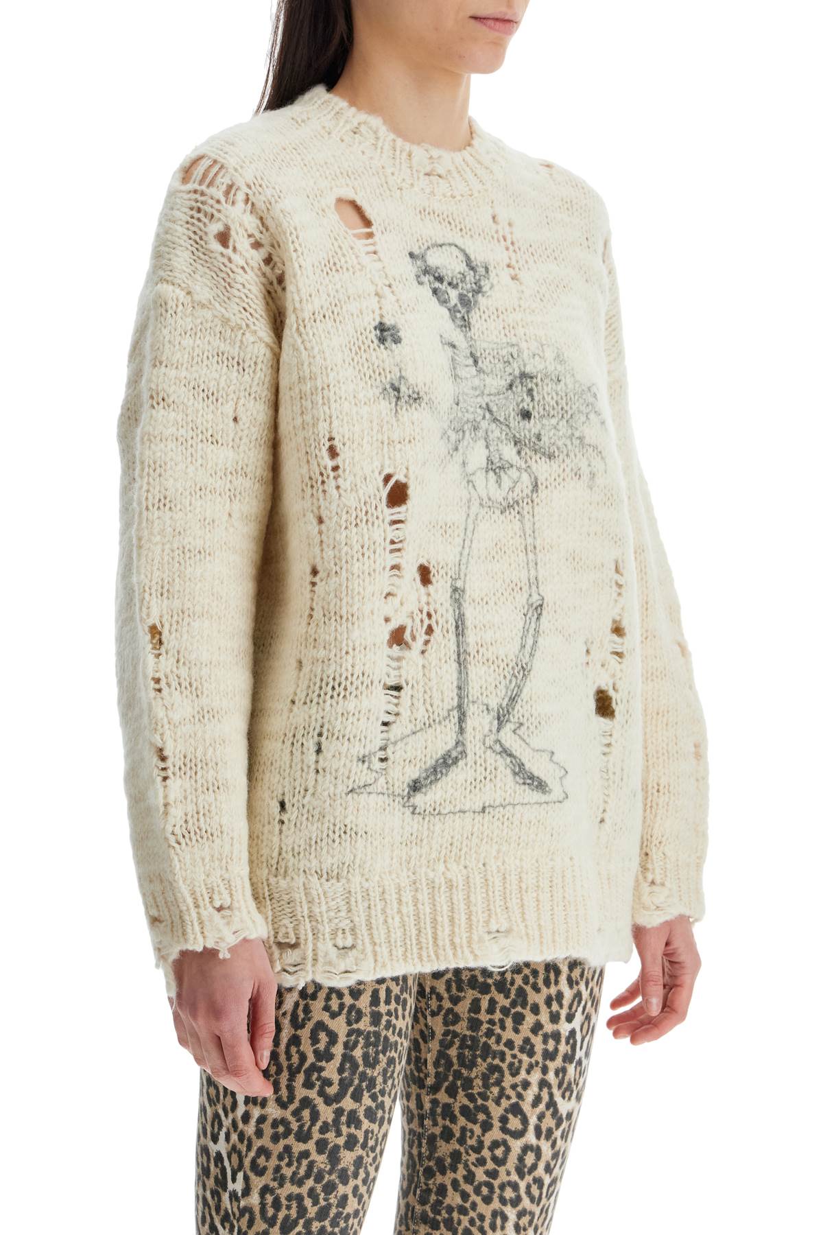 R13 Destroyed Pullover With Skeleton Print.