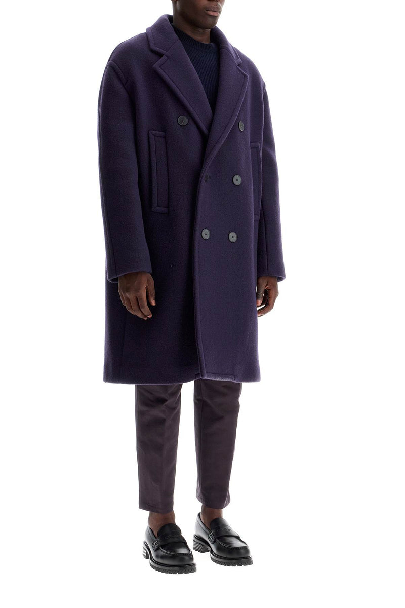 Lanvin Double-Breasted Heavy Wool Coat Blue