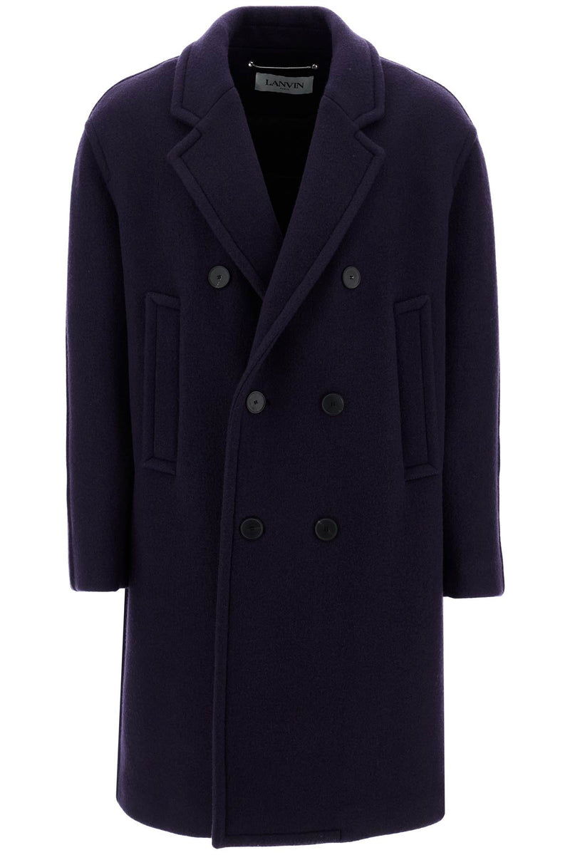 Lanvin Double-Breasted Heavy Wool Coat Blue