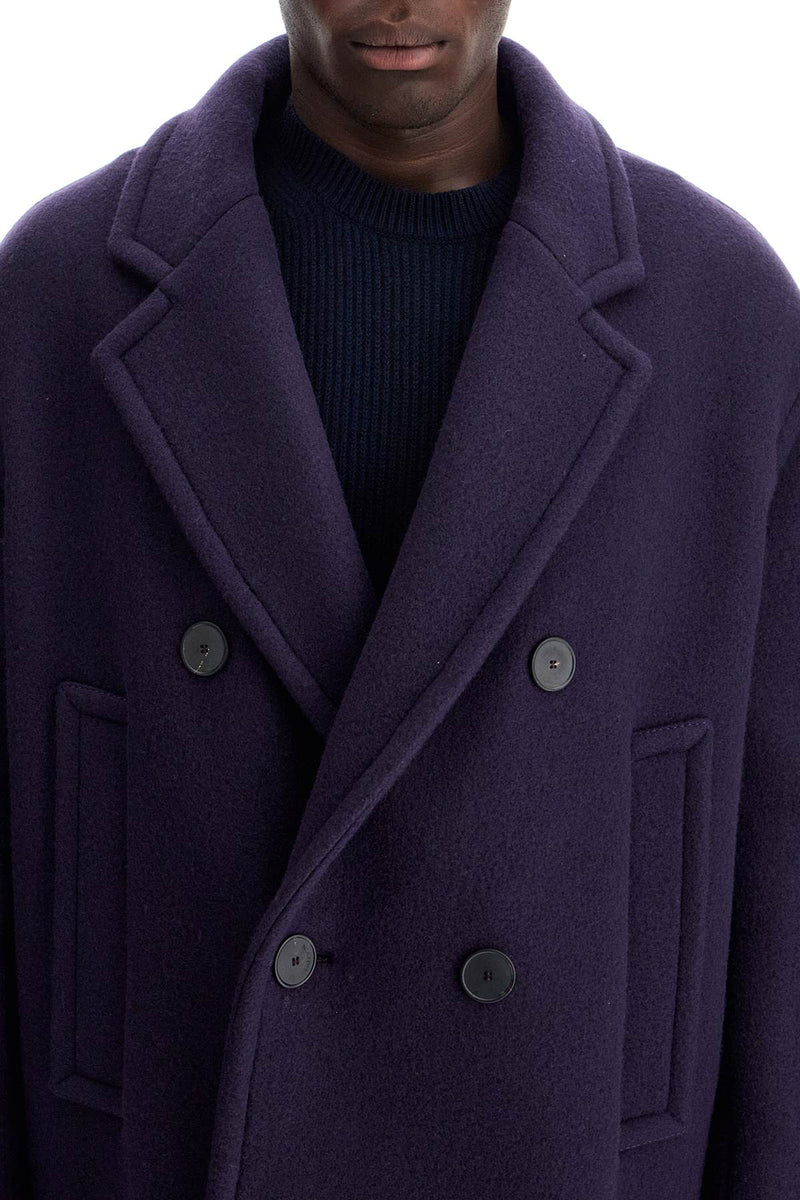 Lanvin Double-Breasted Heavy Wool Coat Blue