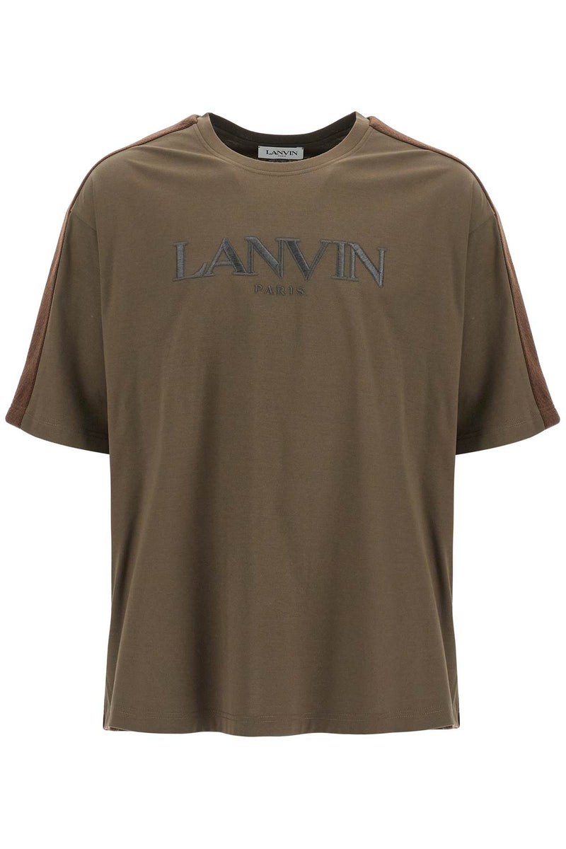 Lanvin Logo T-Shirt With Curb Branded Stripes Brown