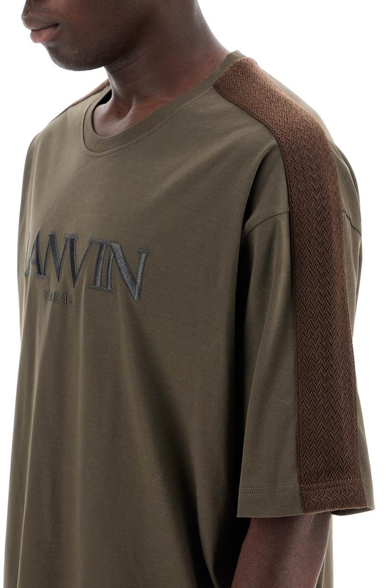 Lanvin Logo T-Shirt With Curb Branded Stripes Brown