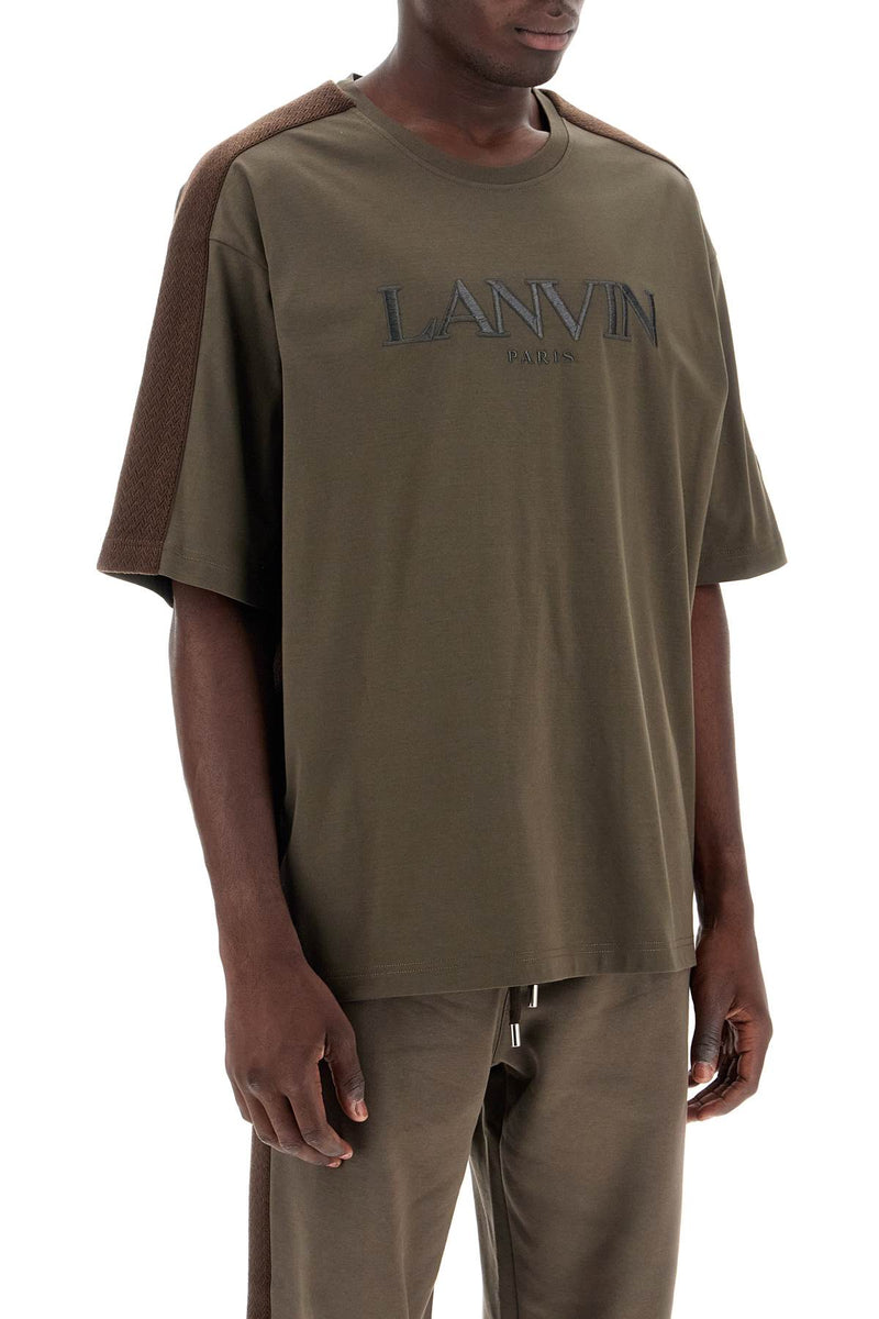 Lanvin Logo T-Shirt With Curb Branded Stripes Brown