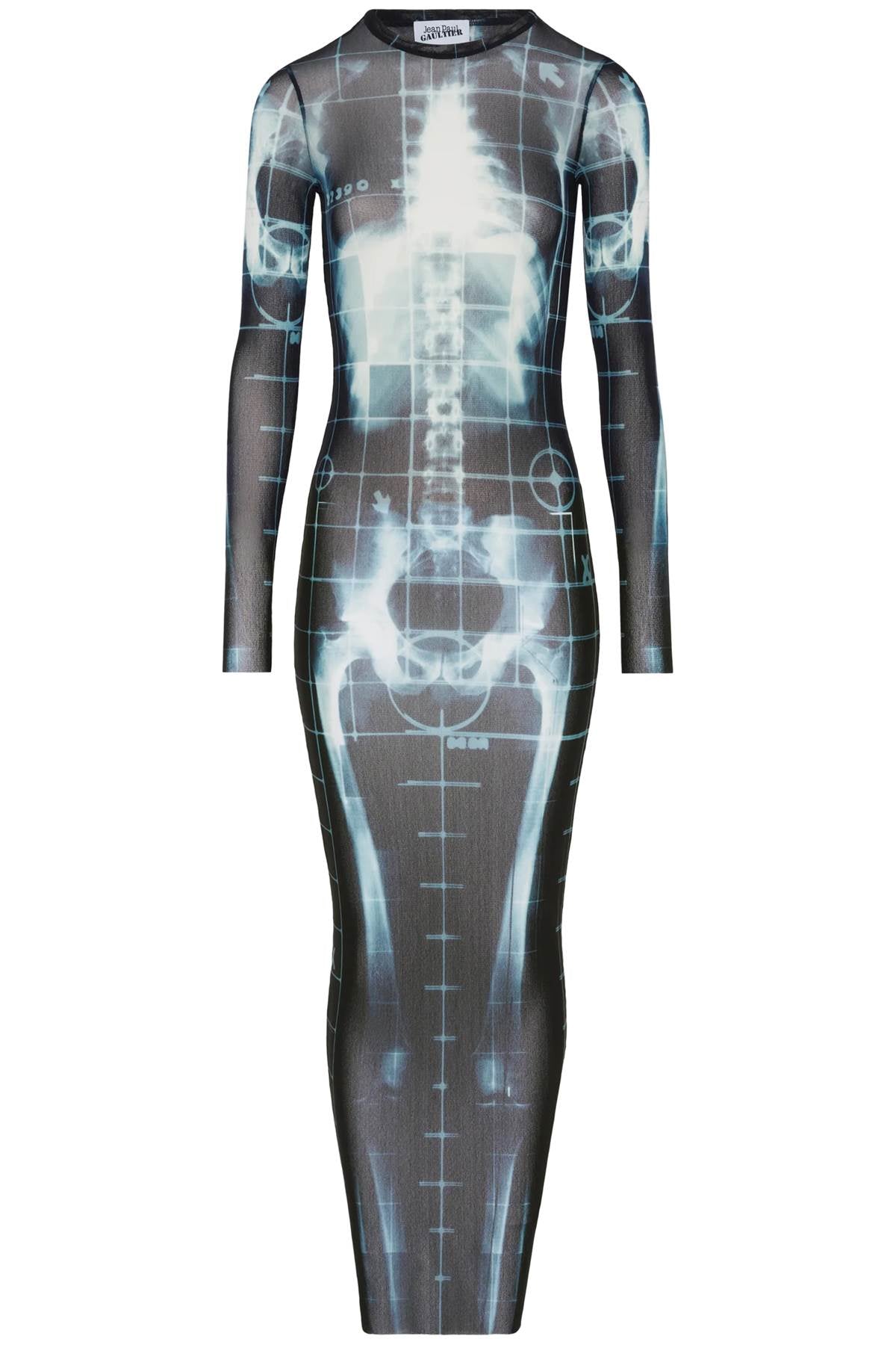 Jean Paul Gaultier Long Dress With X-Ray Print In Black, Blue, And Light Blue Squeletor