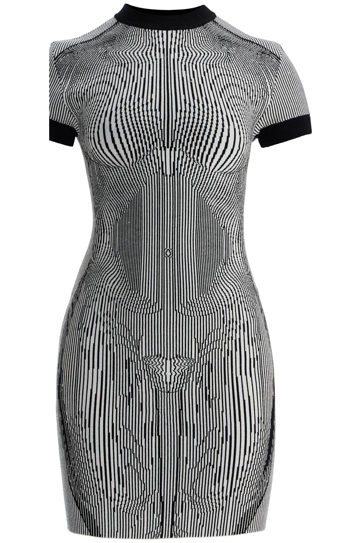 Jean Paul Gaultier Short Dress In Black And White Striped Jacquard Viscose