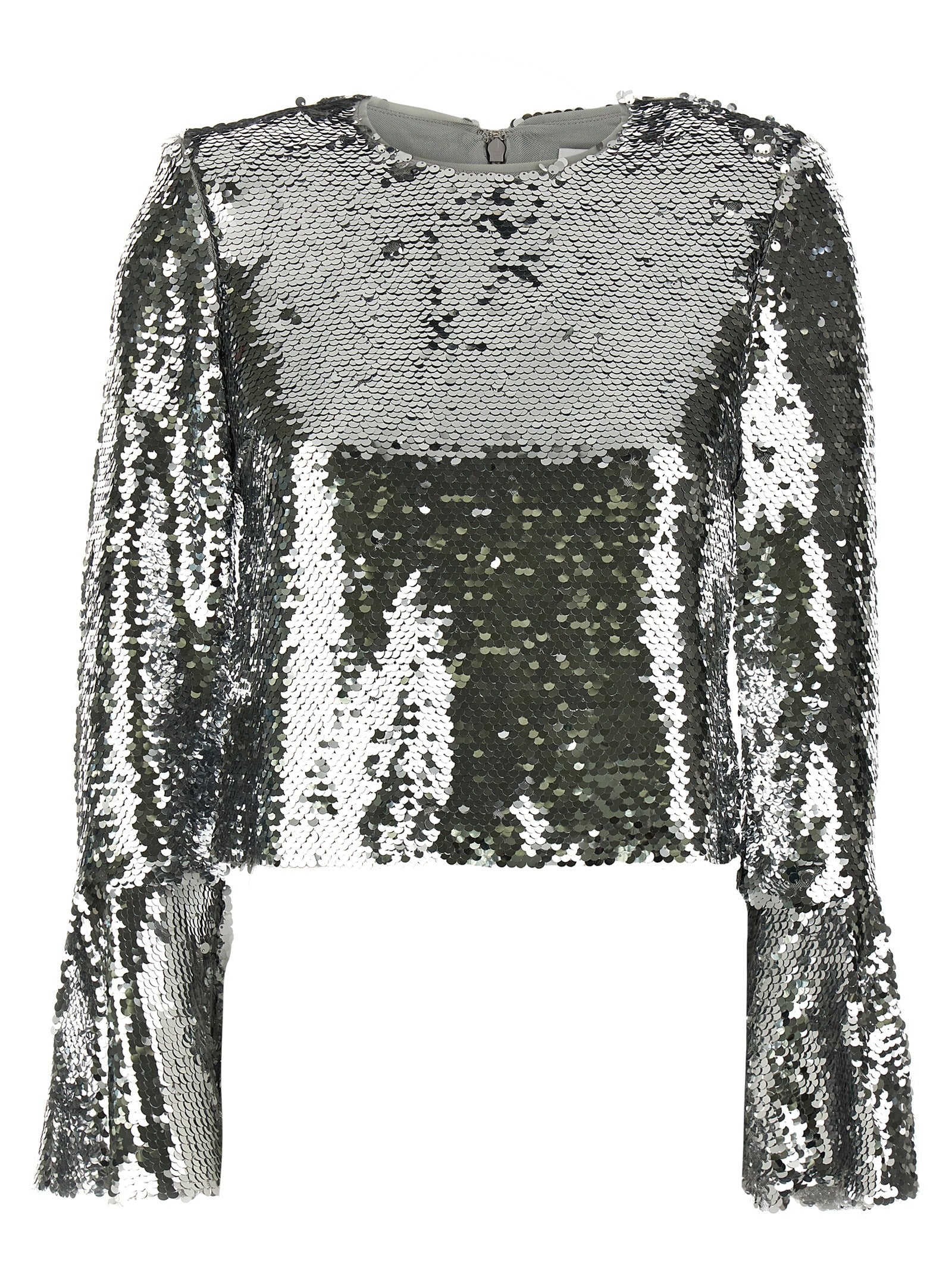 Self Portrait 'Silver Sequin Flared Sleeve' Top