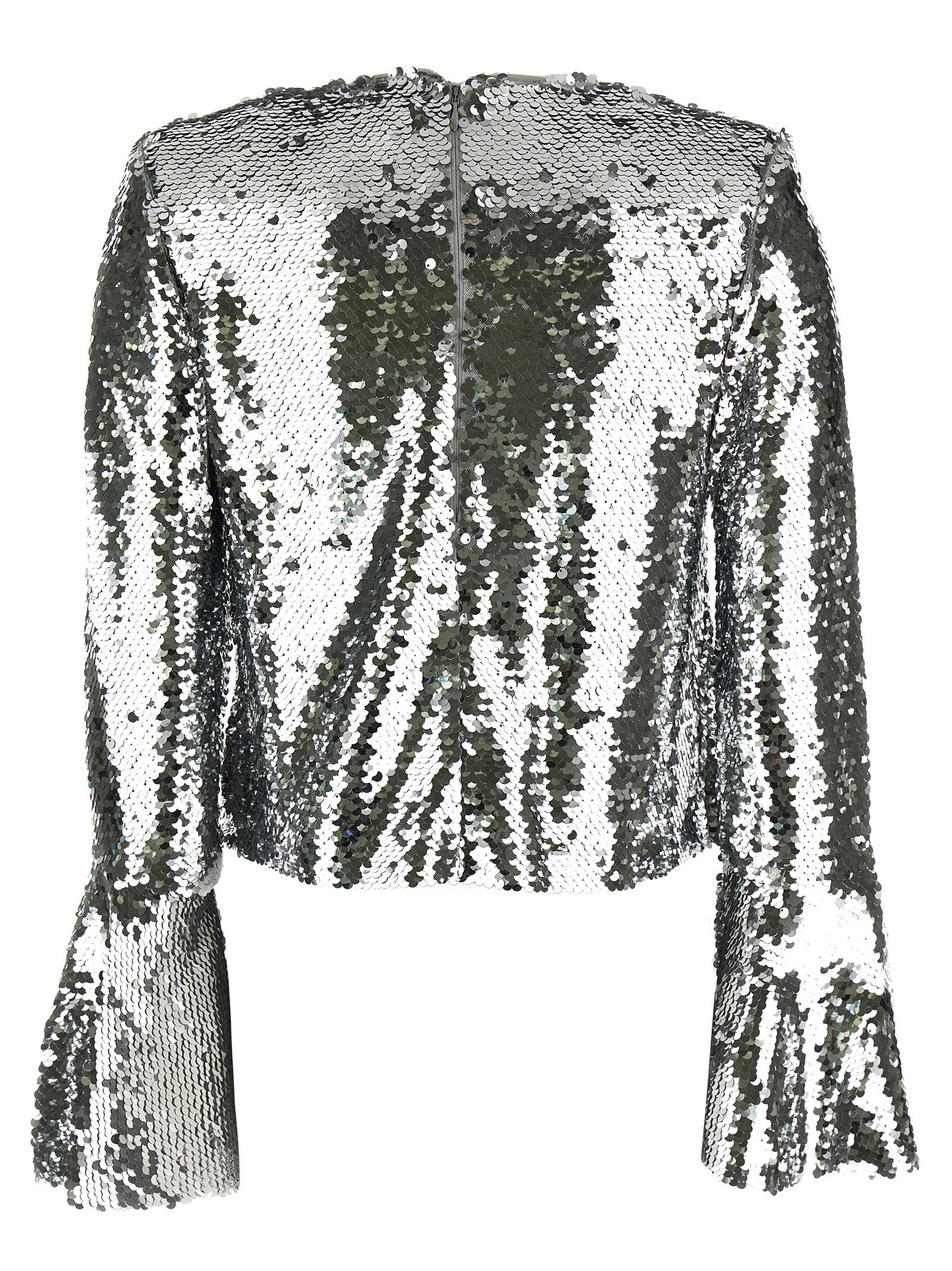 Self Portrait 'Silver Sequin Flared Sleeve' Top