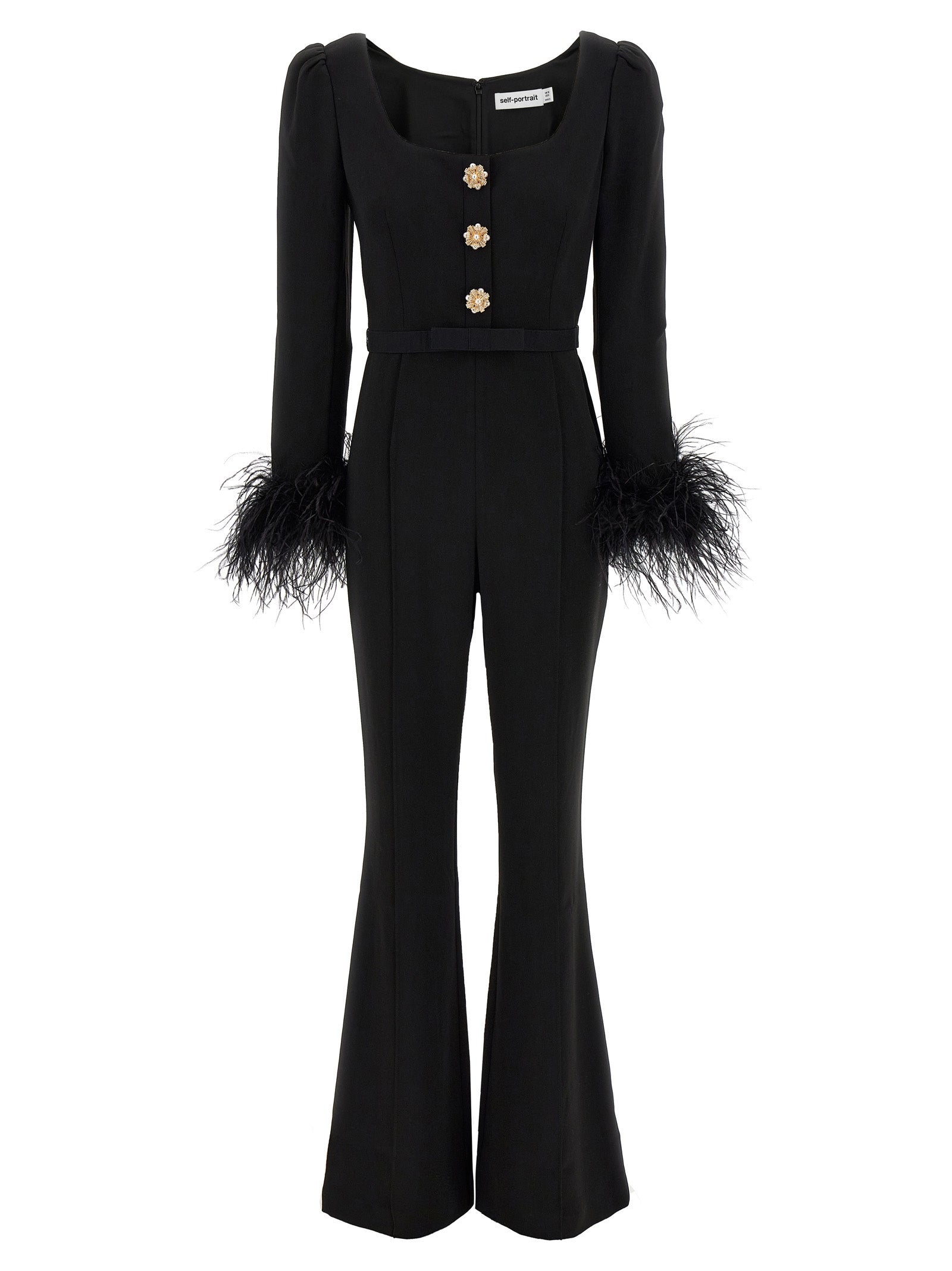 Self Portrait 'Black Crepe Feather' Jumpsuit