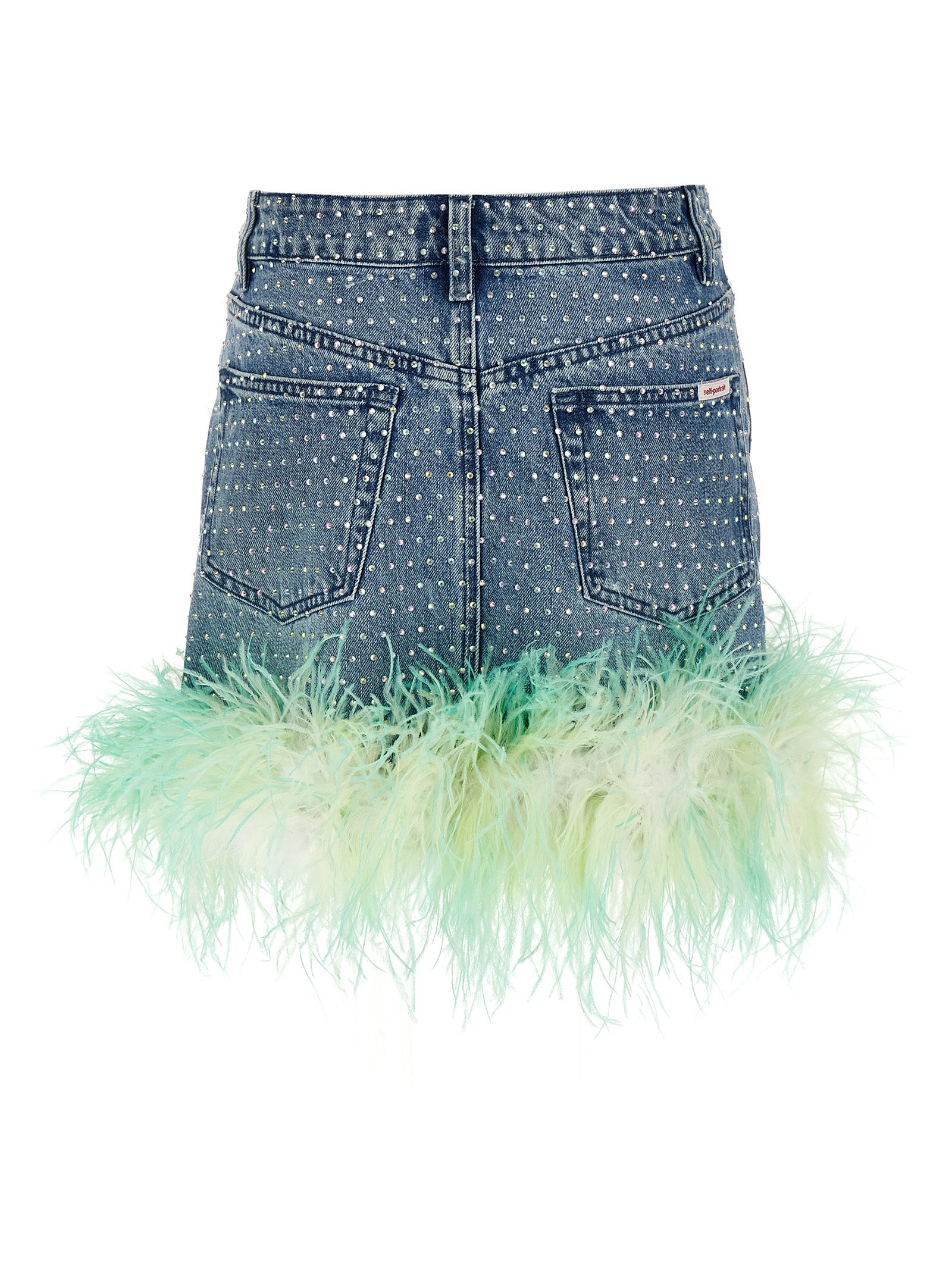 Self Portrait 'Blue Rhinstone Feather Denim' Skirt