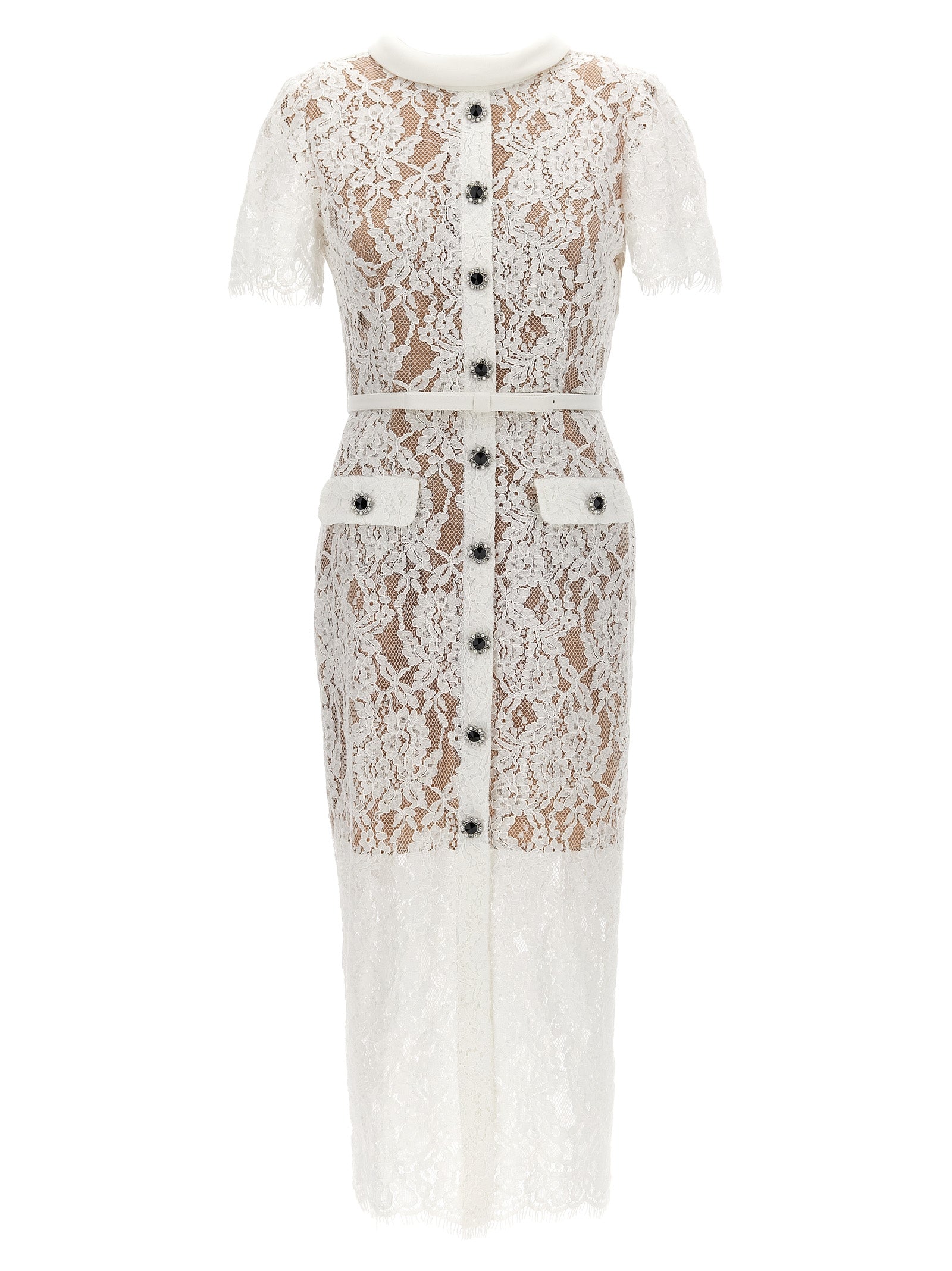 Self Portrait 'White Lace Button Midi' Dress