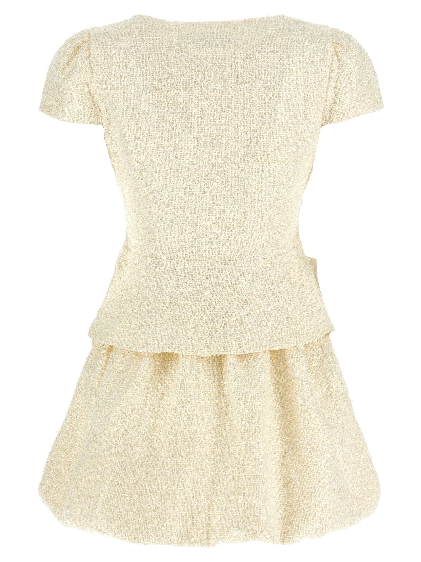 Self Portrait 'Cream Boucle Bow Detail Mini' Dress