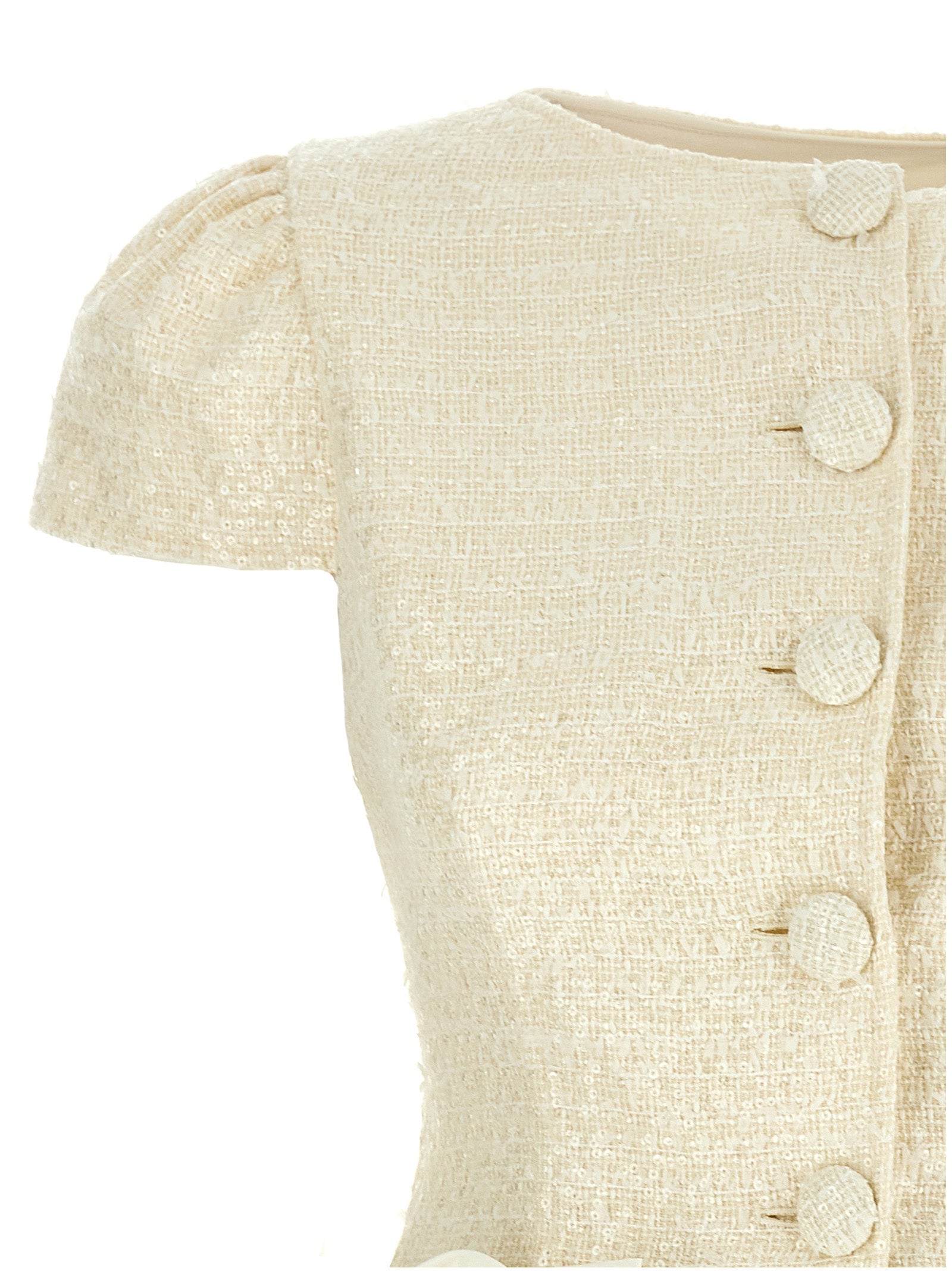 Self Portrait 'Cream Boucle Bow Detail Mini' Dress