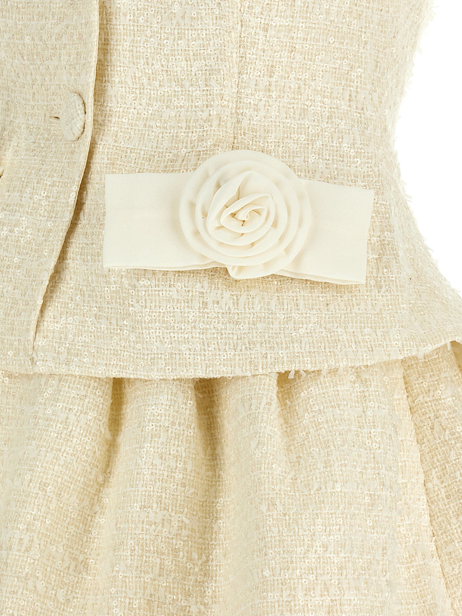 Self Portrait 'Cream Boucle Bow Detail Mini' Dress