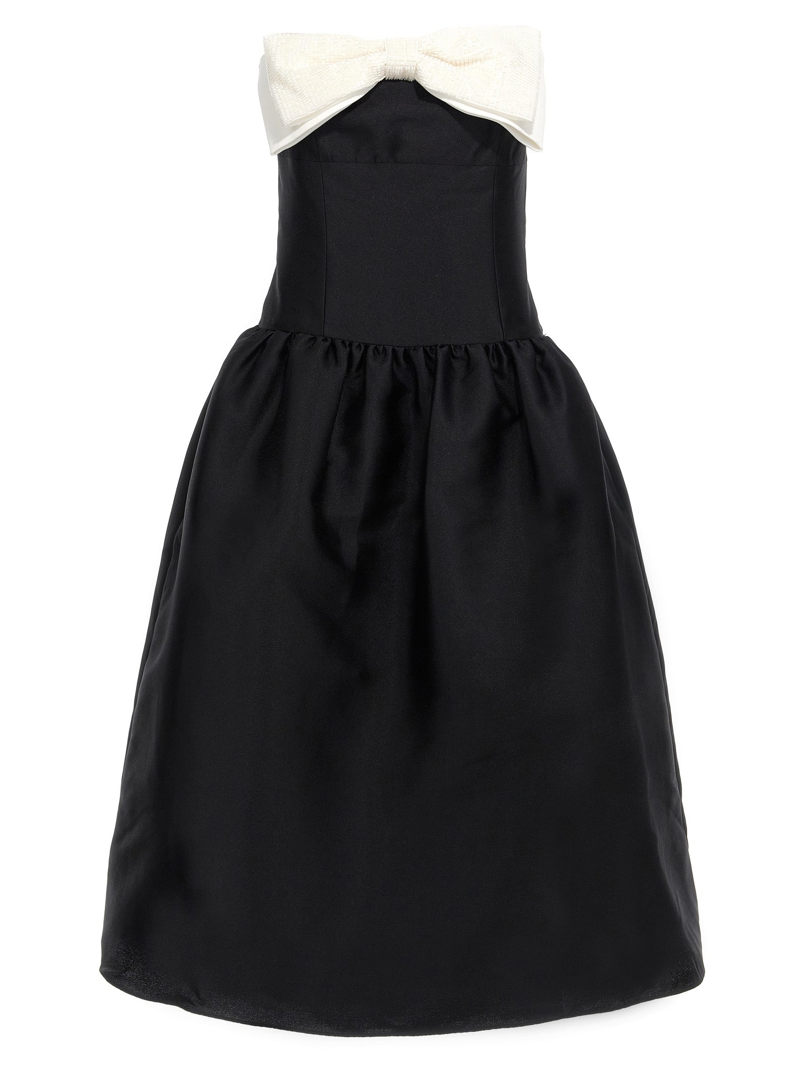 Self Portrait 'Black Taffeta Contrast Bow Midi' Dress