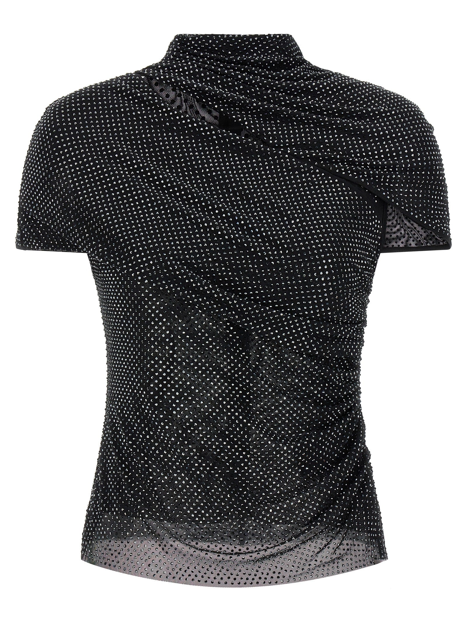 Self Portrait 'Black Rhinestone Mesh Cut Out' Top