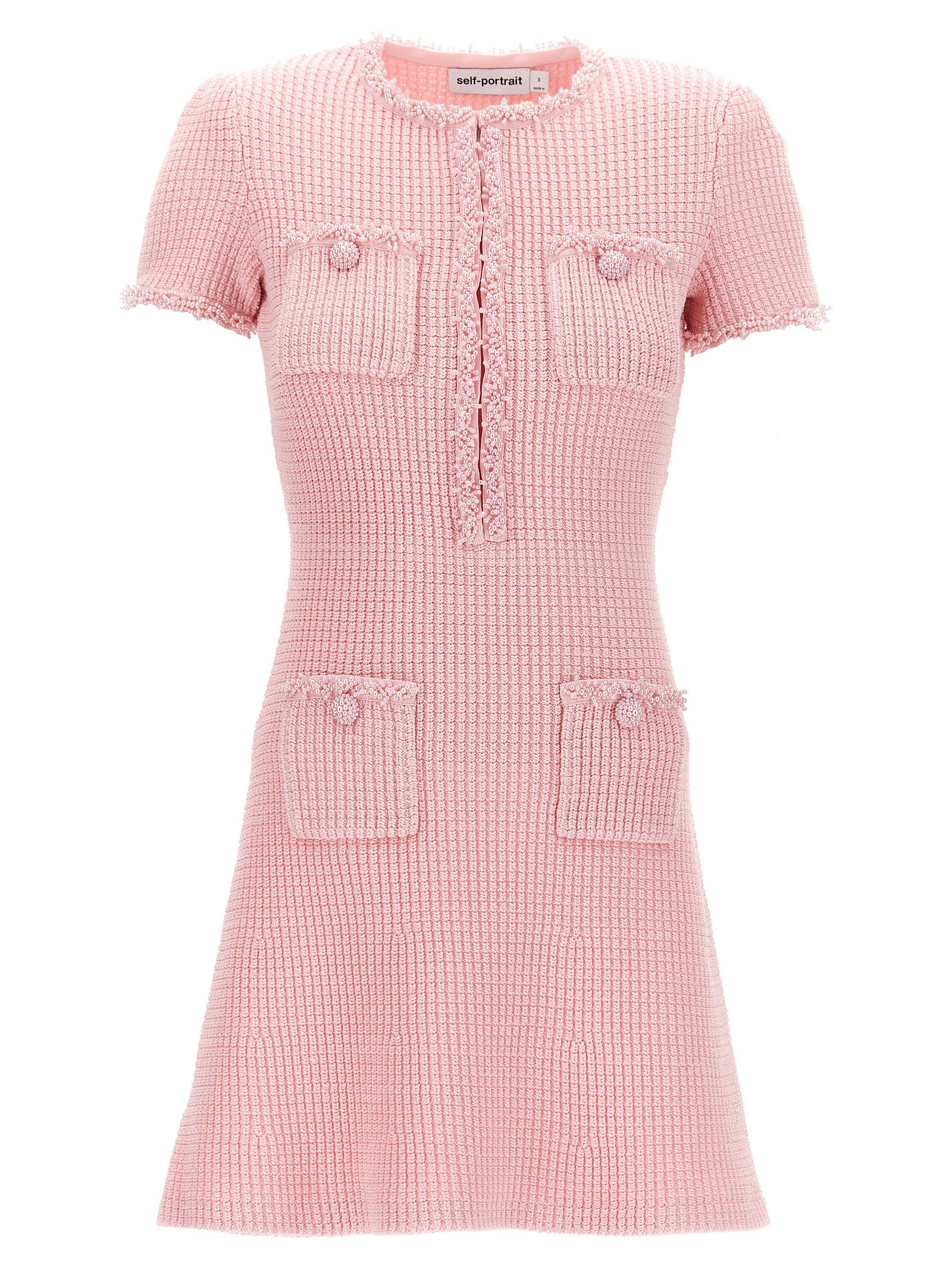 Self Portrait 'Pink Textured Knit Mini' Dress