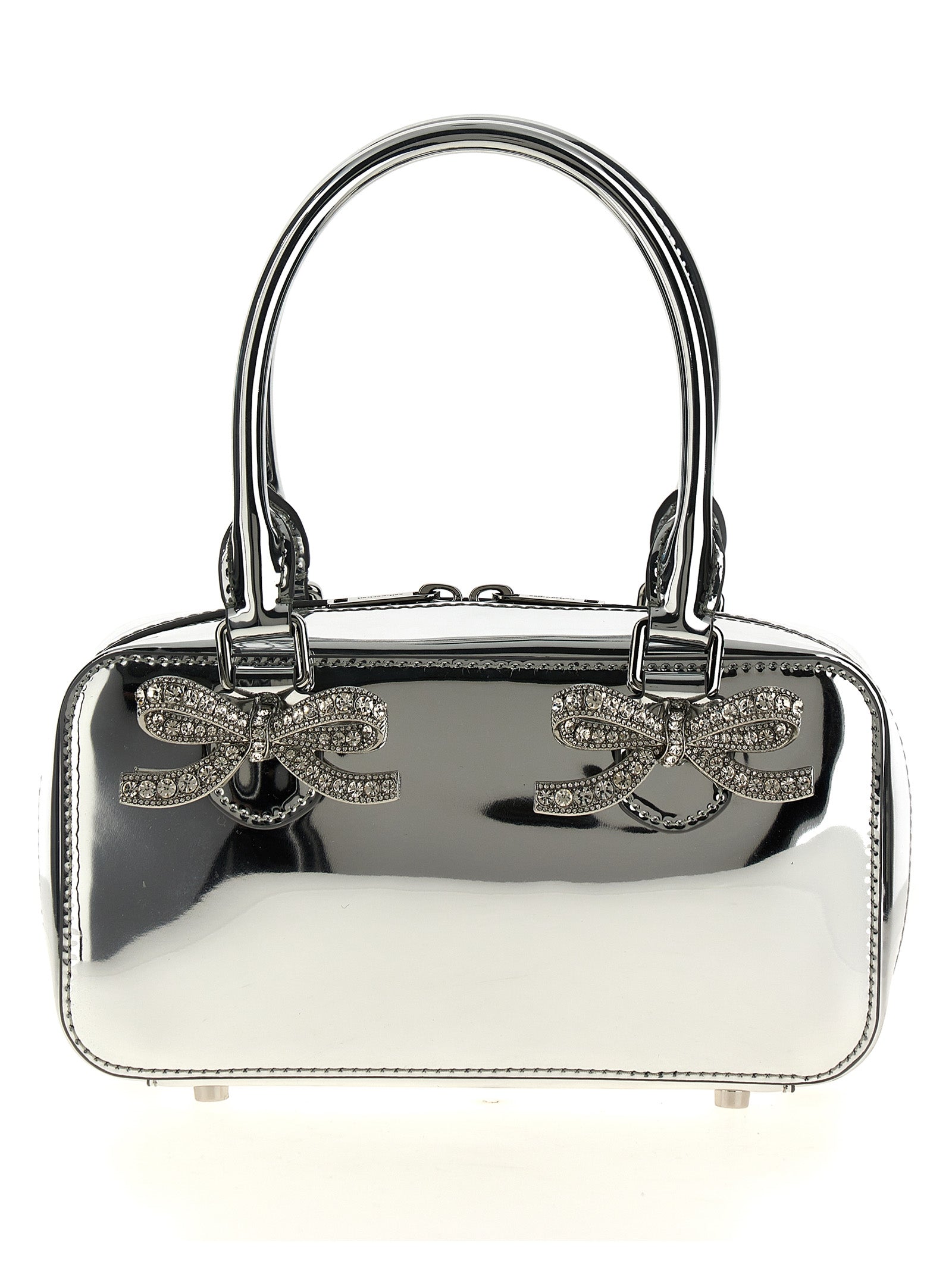 Self Portrait 'Metallic Silver Leather Mini Tote' Handbag