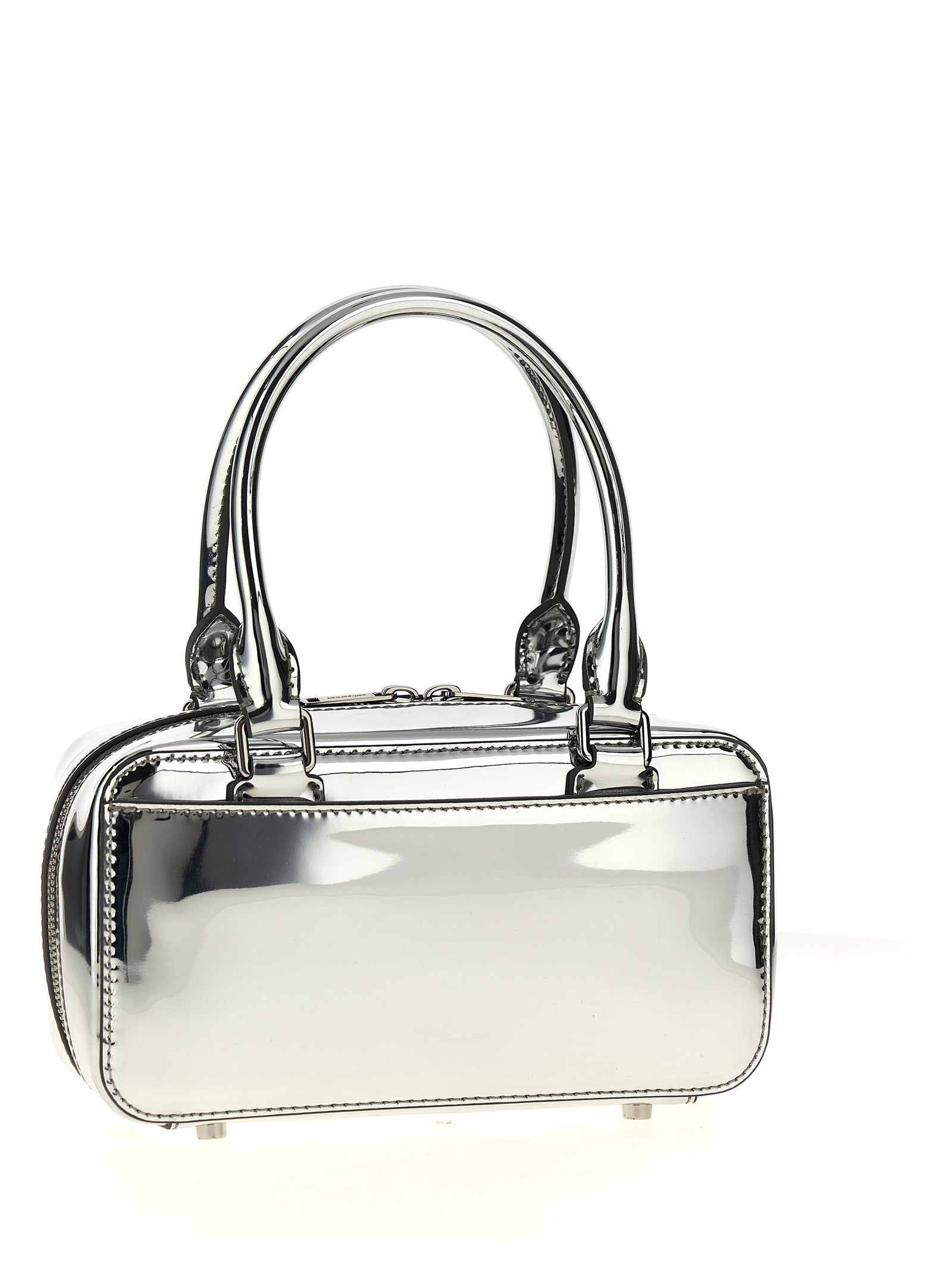 Self Portrait 'Metallic Silver Leather Mini Tote' Handbag