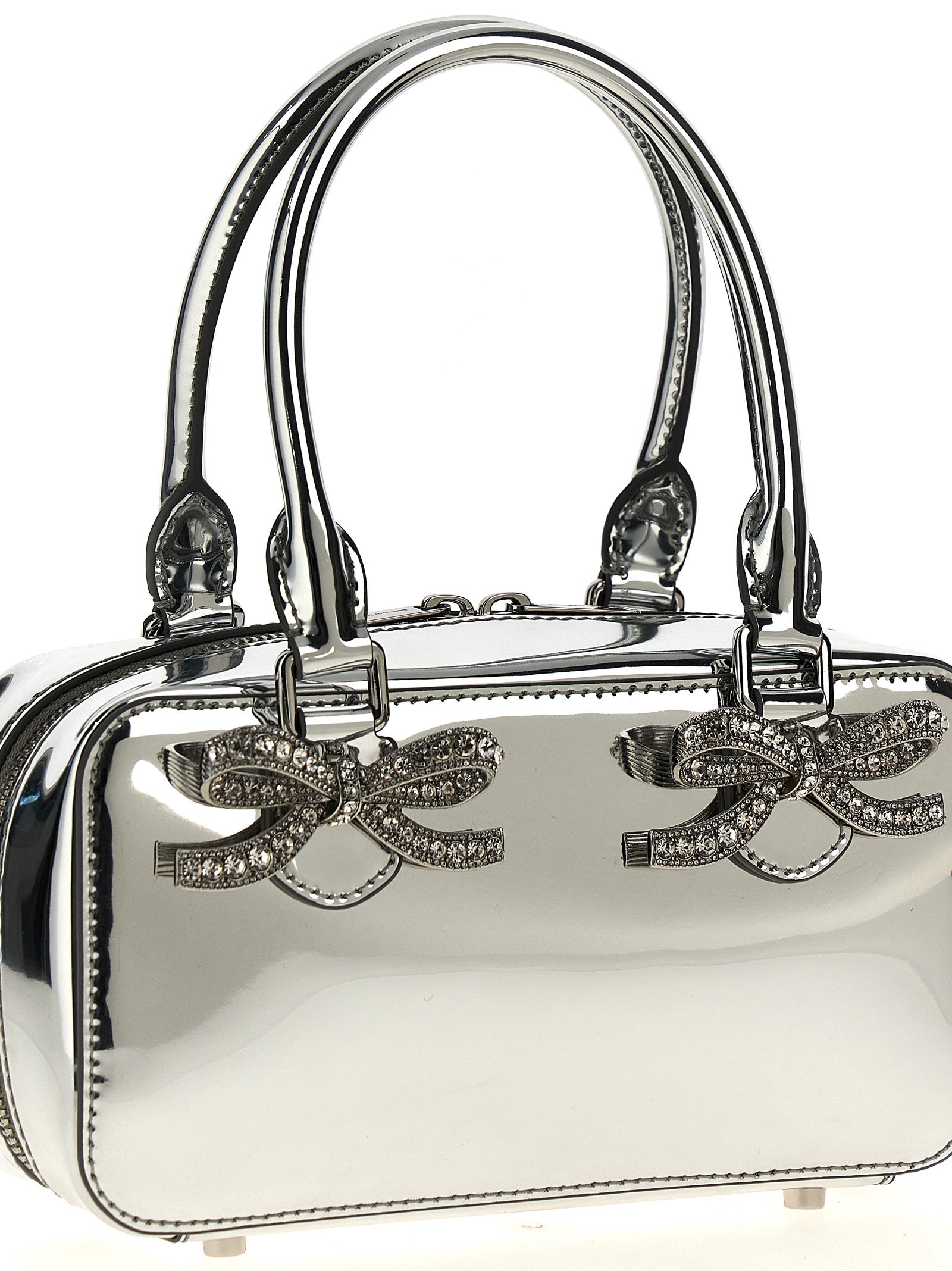 Self Portrait 'Metallic Silver Leather Mini Tote' Handbag