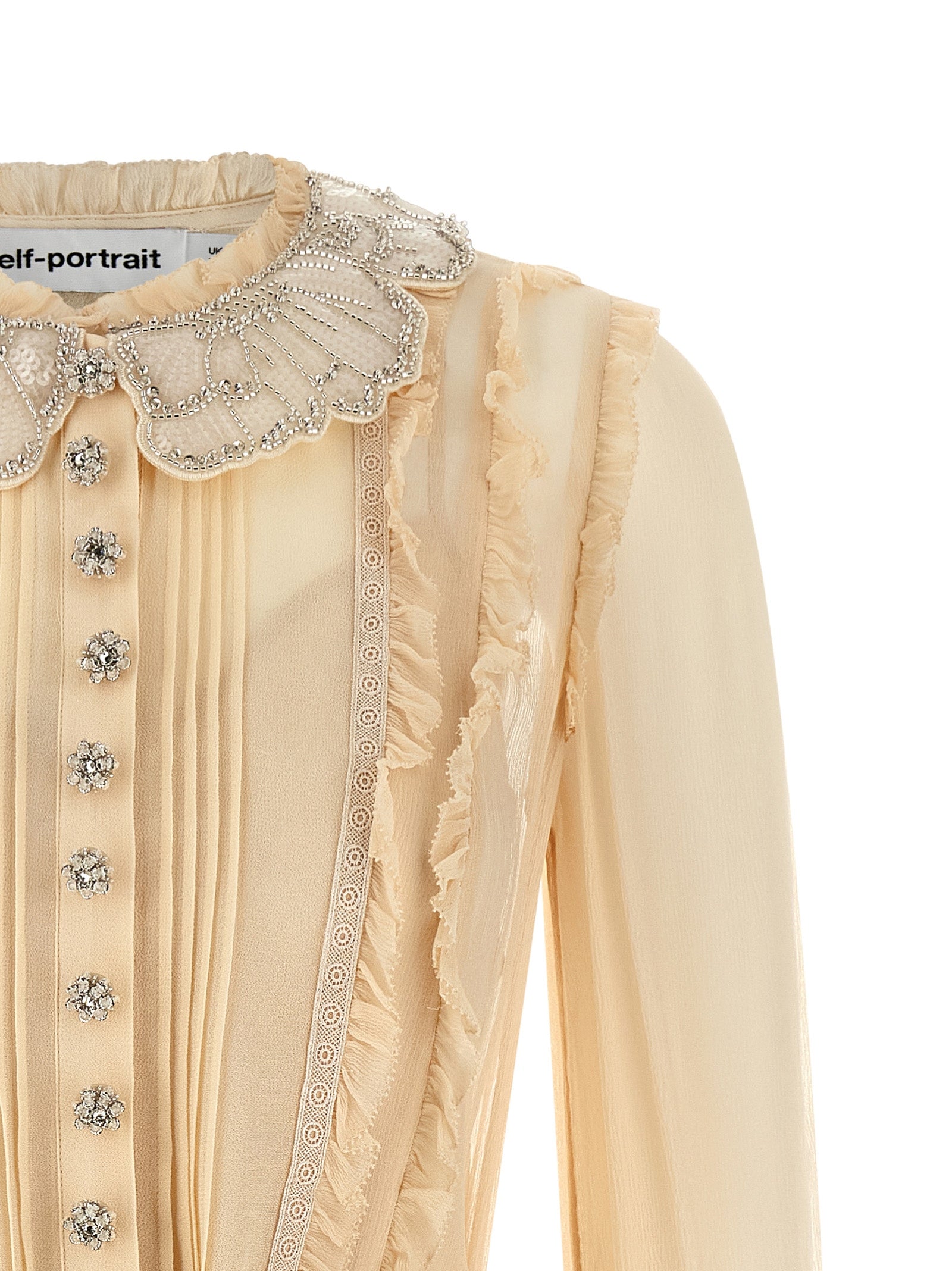 Self Portrait 'Tan Pleated Georgette Mini' Dress