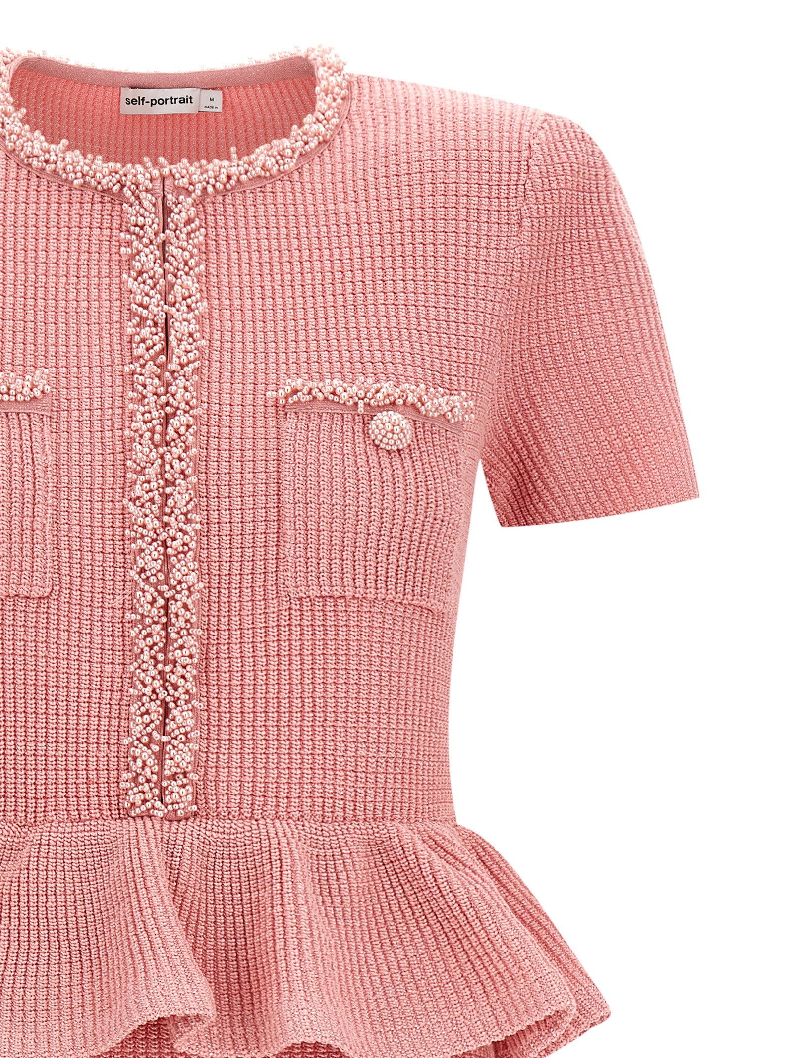 Self Portrait 'Pink Peplum Knit Midi' Dress