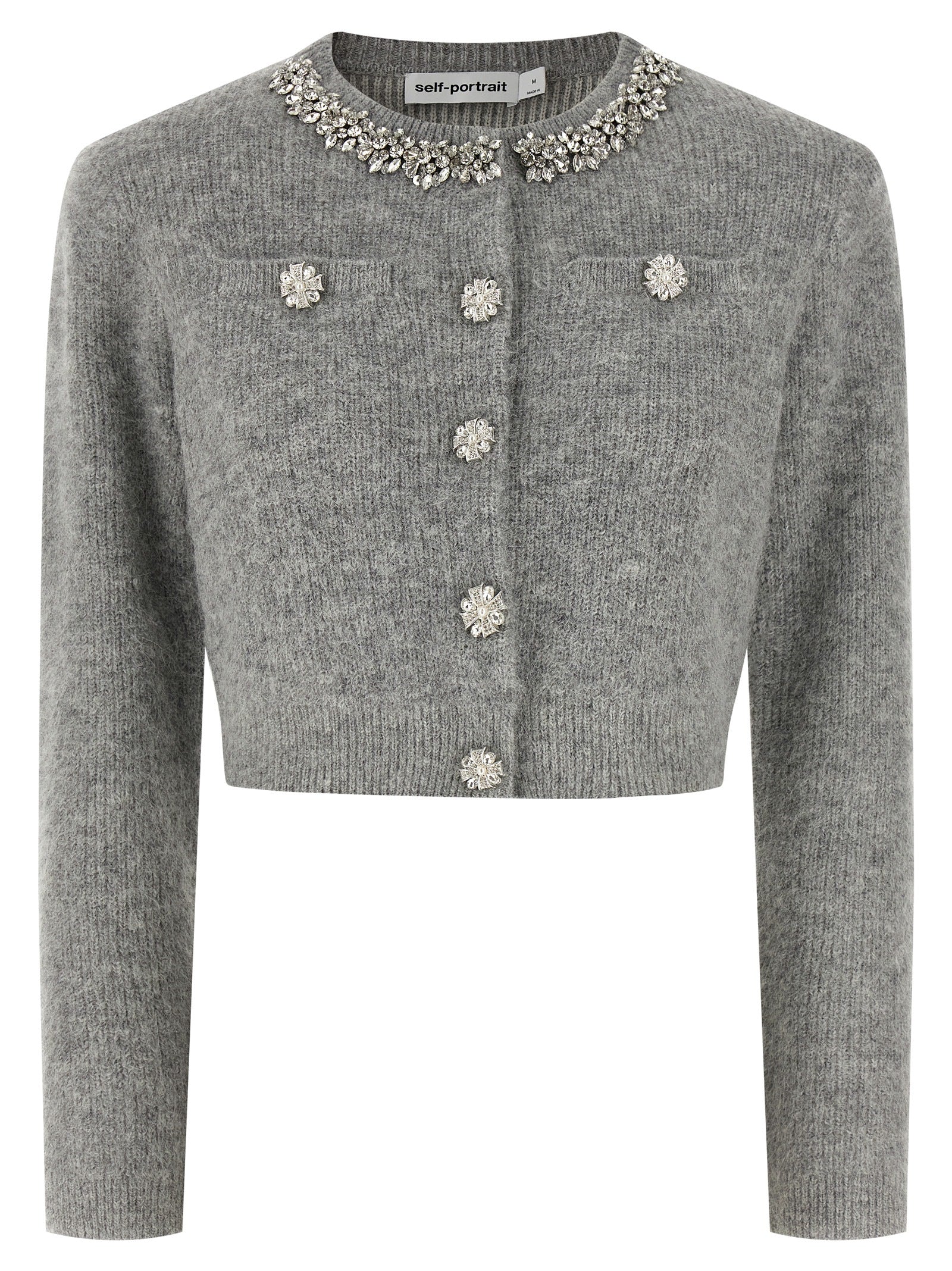 Self Portrait 'Grey Fluffy Crystal Trim' Cardigan