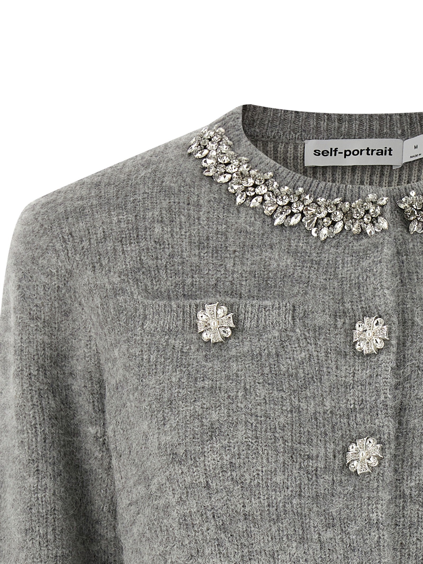 Self Portrait 'Grey Fluffy Crystal Trim' Cardigan
