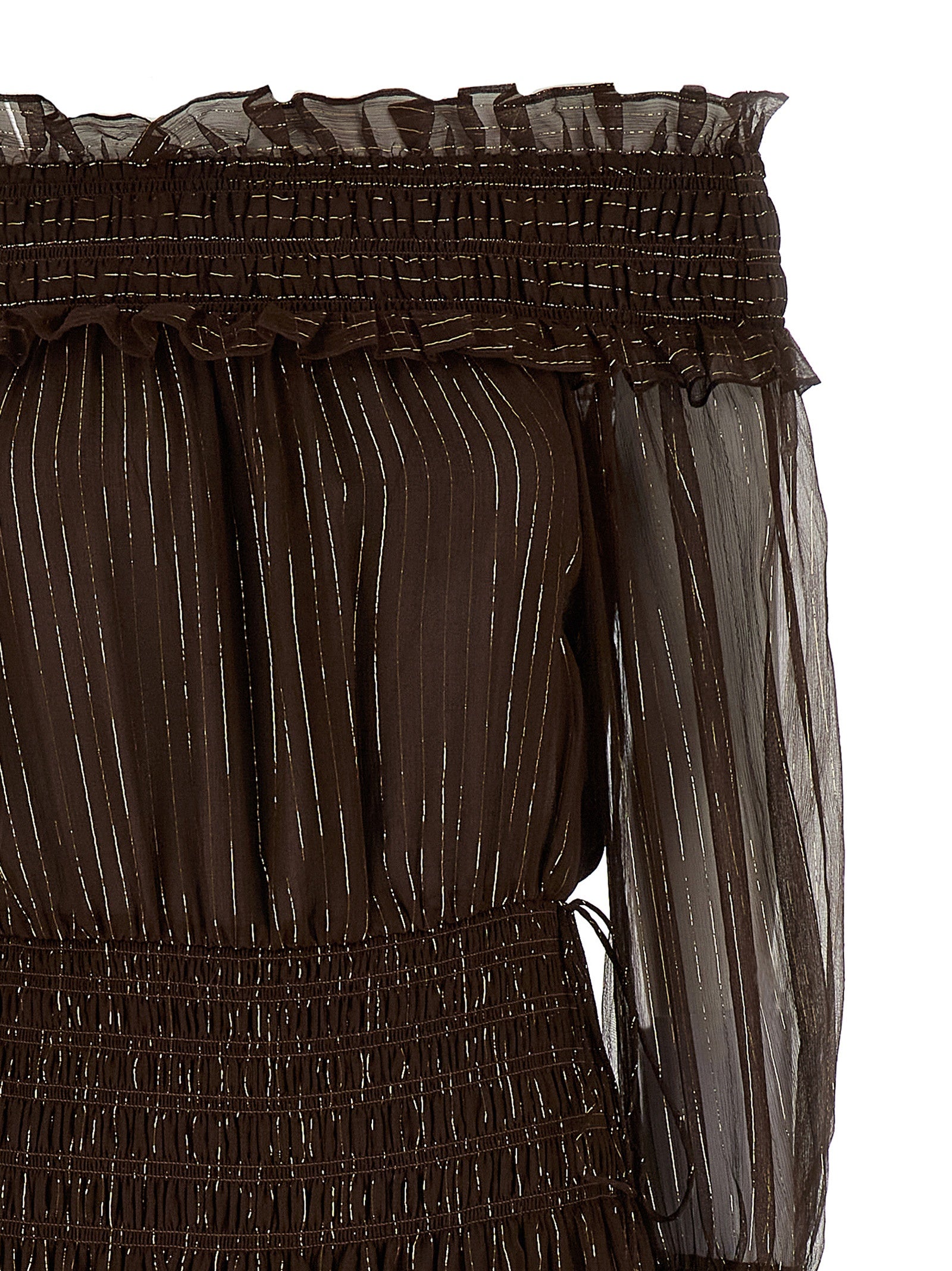 Self Portrait 'Brown Georgette Off Shoulder Maxi' Dress