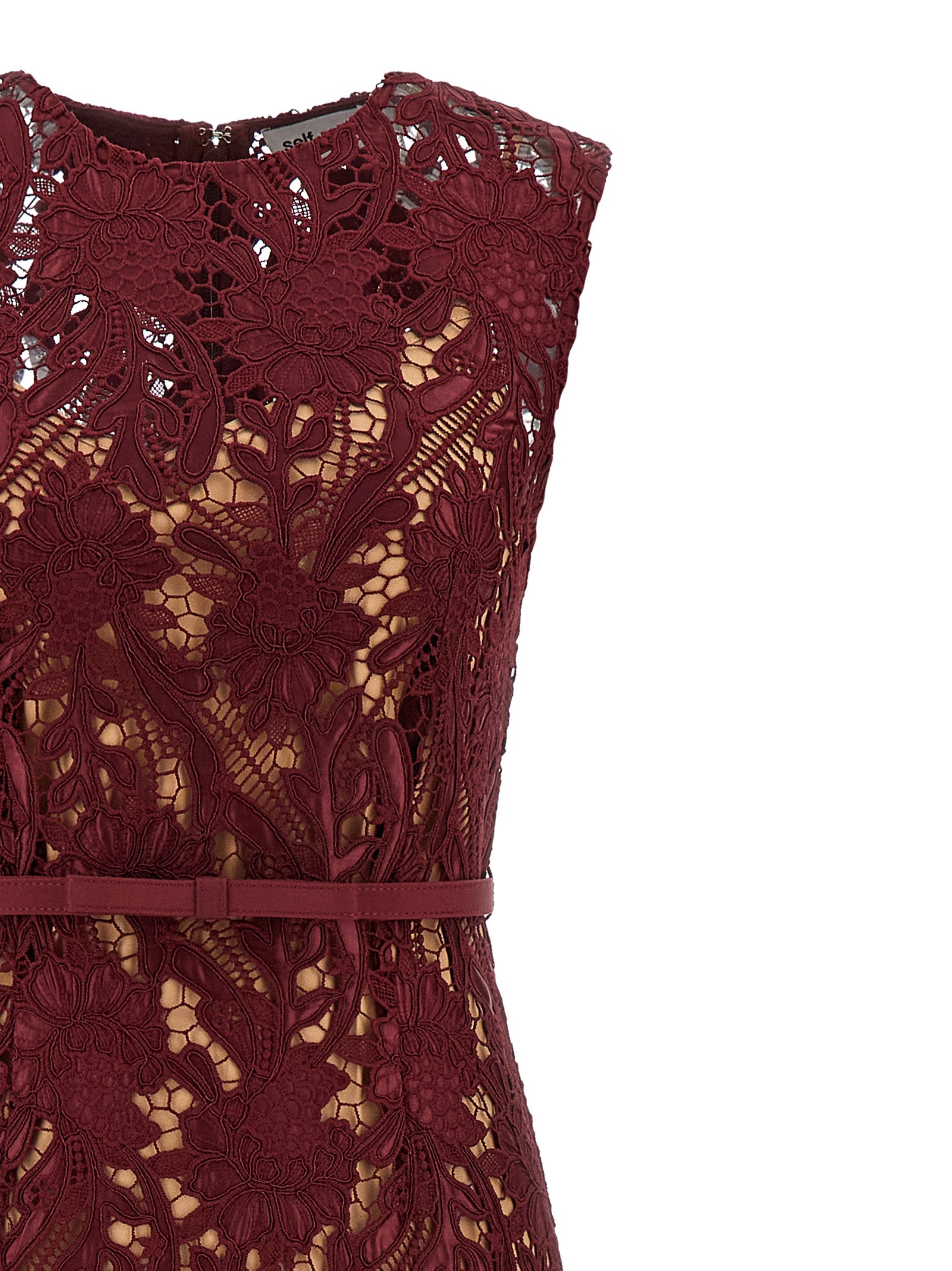 Self Portrait 'Burgundy Guipure Lace Midi' Dress