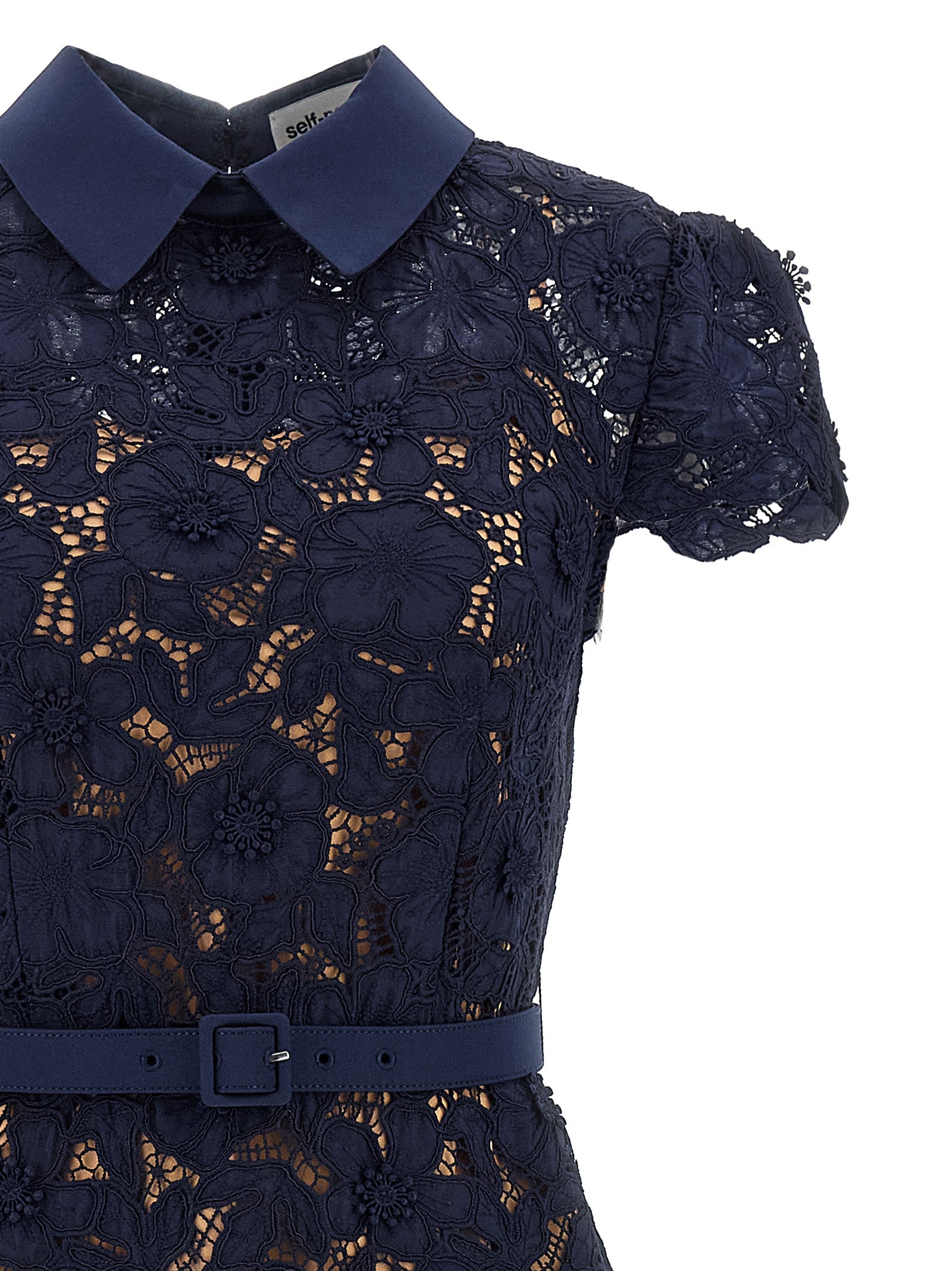 Self Portrait 'Navy Guipure Lace Midi' Dress