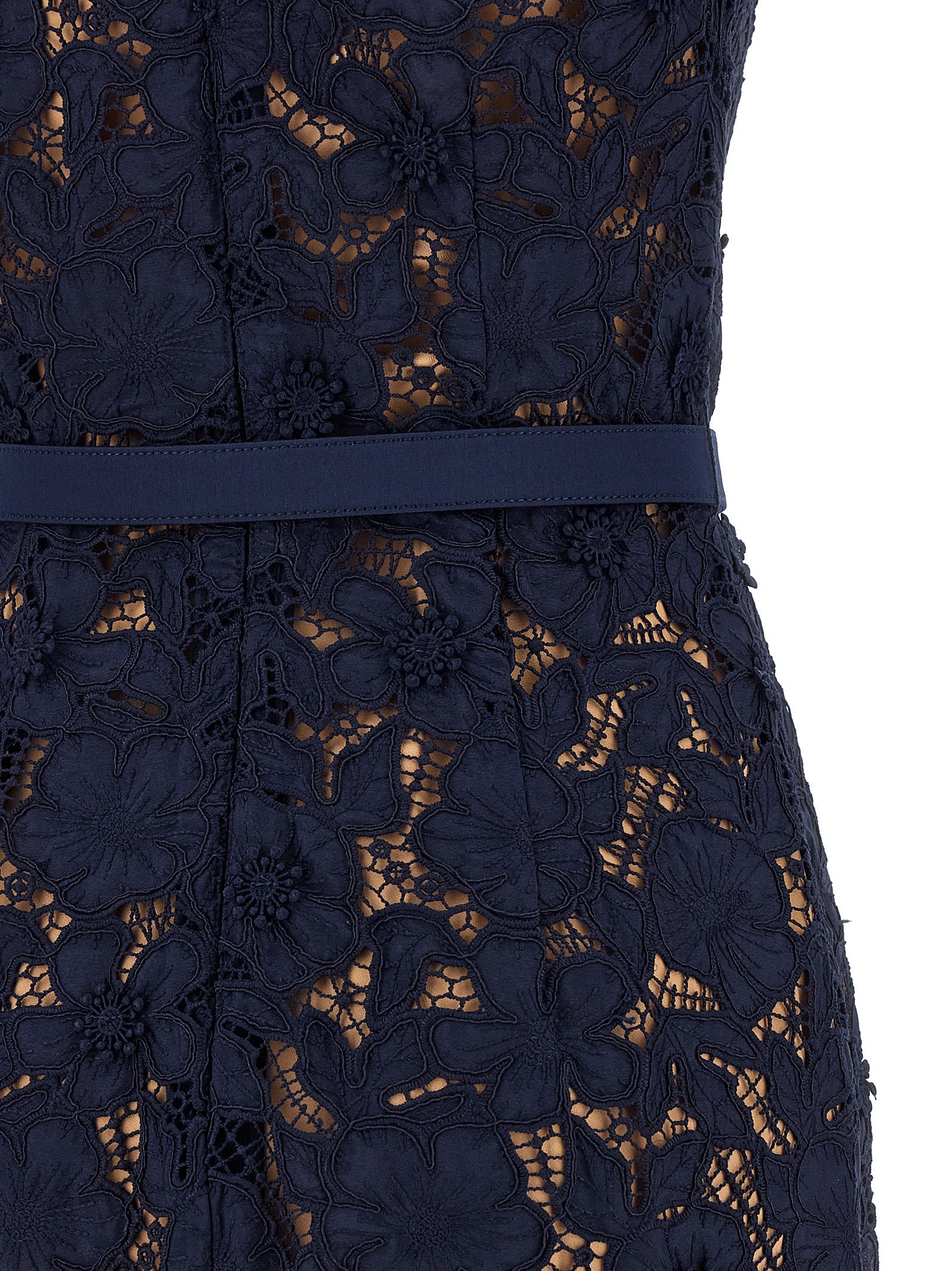 Self Portrait 'Navy Guipure Lace Midi' Dress