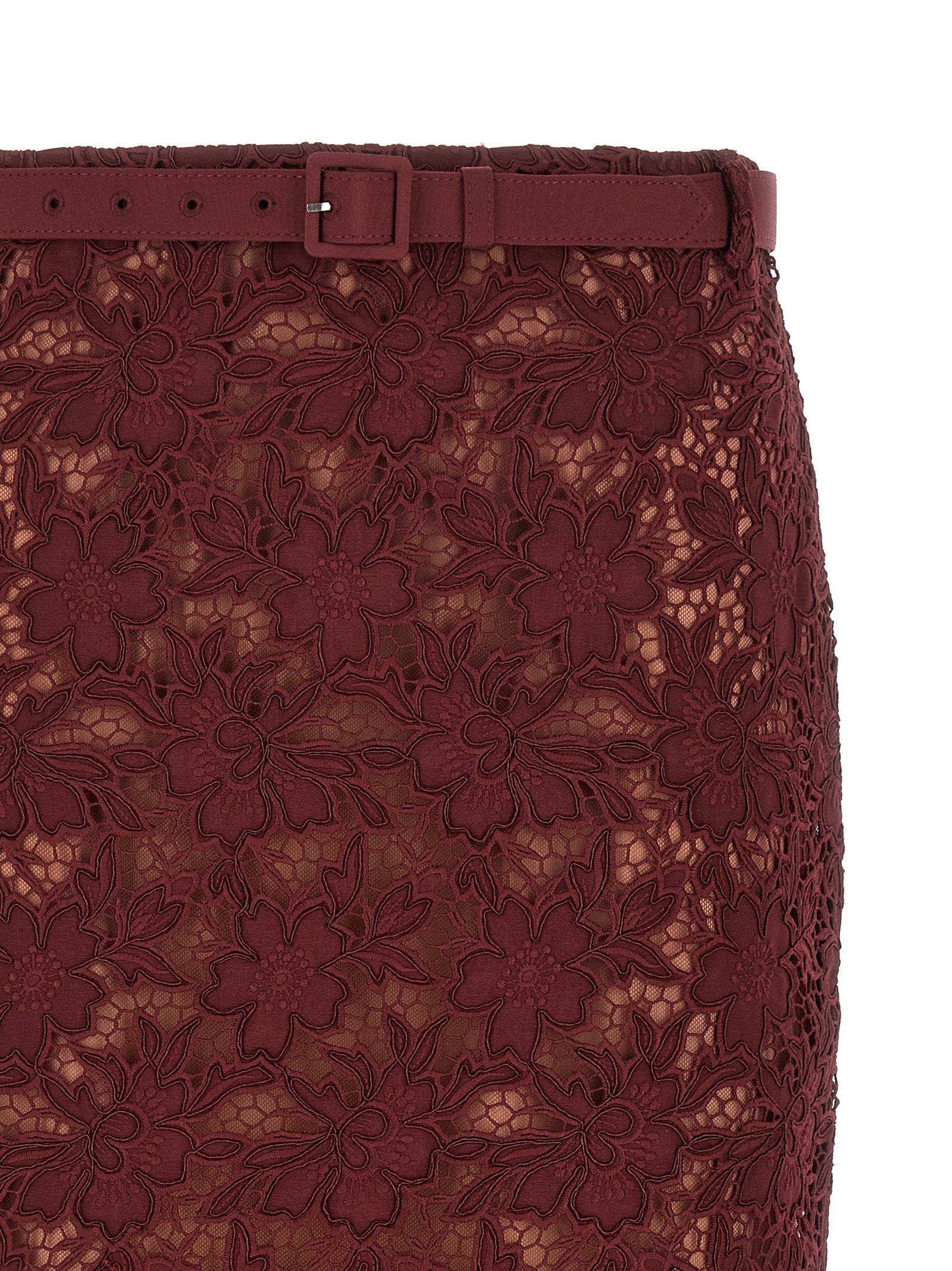 Self Portrait 'Burgundy Guipure Lace Midi' Skirt