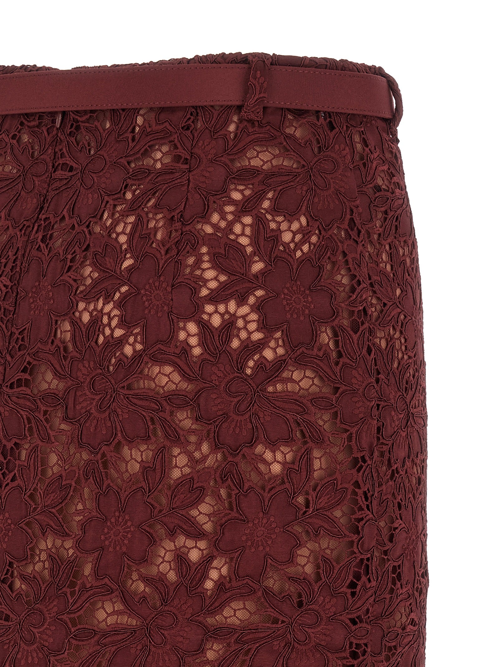 Self Portrait 'Burgundy Guipure Lace Midi' Skirt