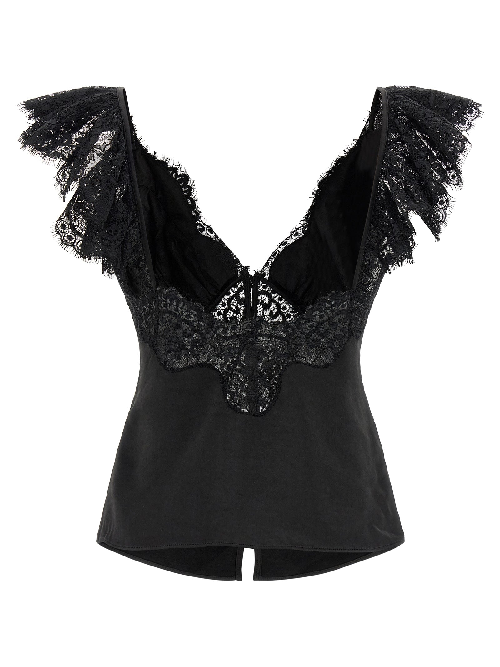 Self Portrait 'Black Satin Lace' Top
