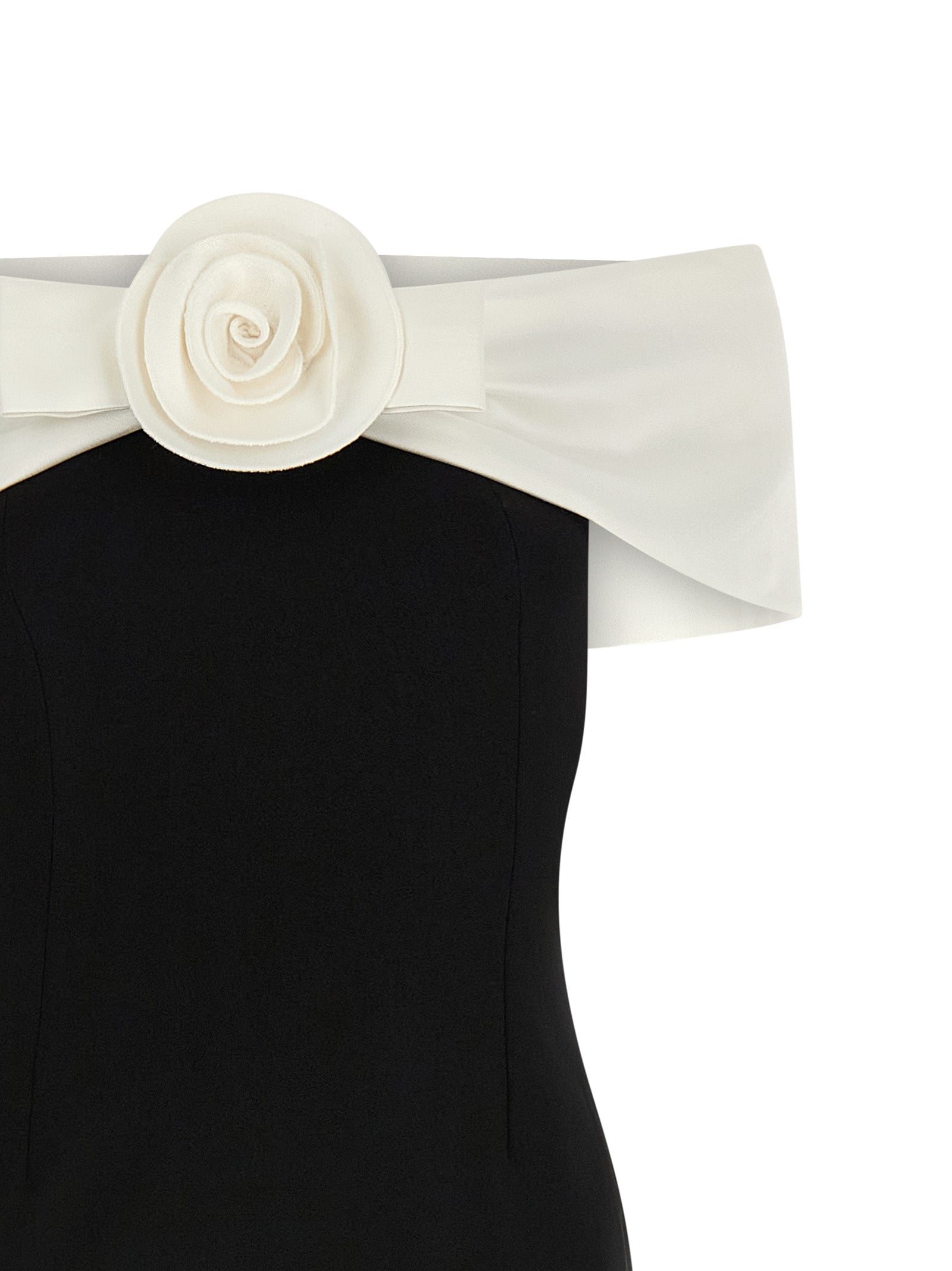 Self Portrait 'Black Crêpe Flower Maxi' Dress