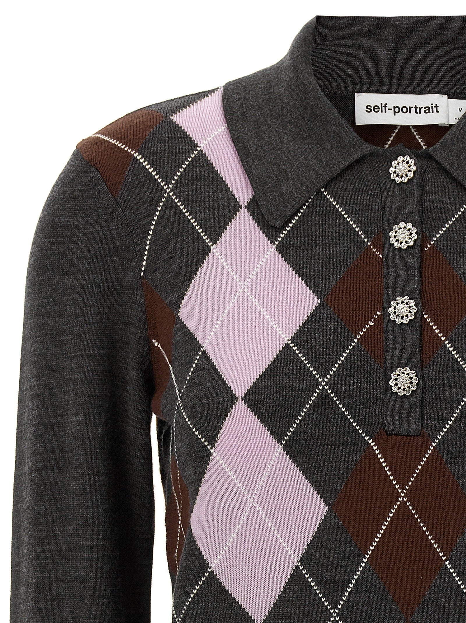 Self Portrait 'Grey Argyle Lightweight' Sweater