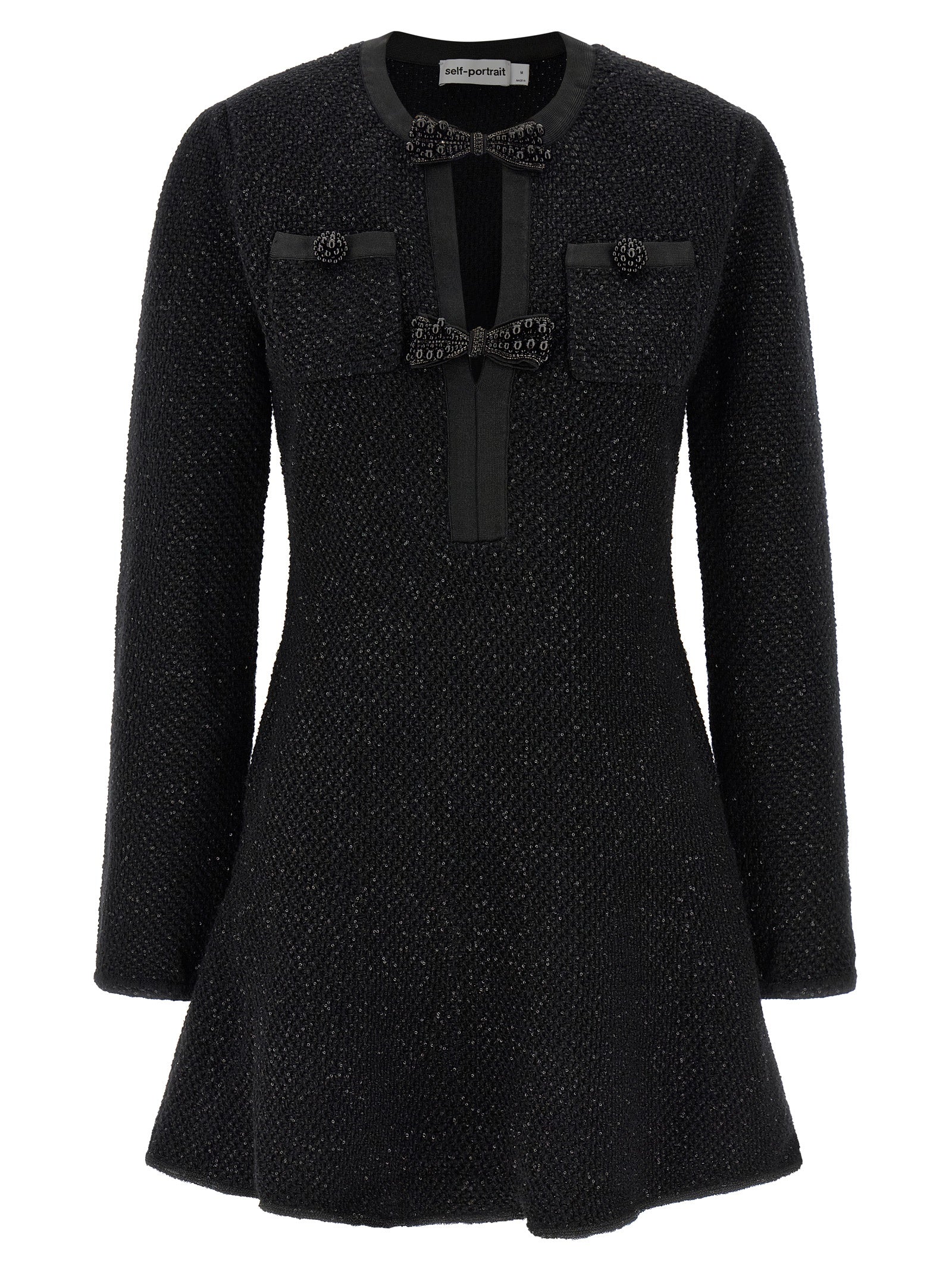 Self Portrait 'Black Sequin Knit Mini' Dress