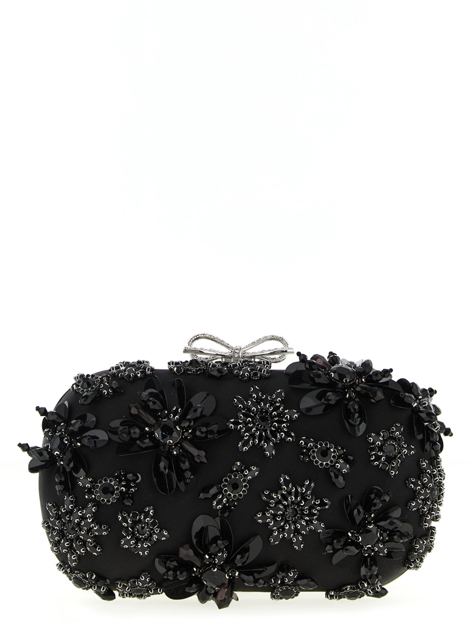 Self Portrait 'Black Satin Floral Crystal' Clutch