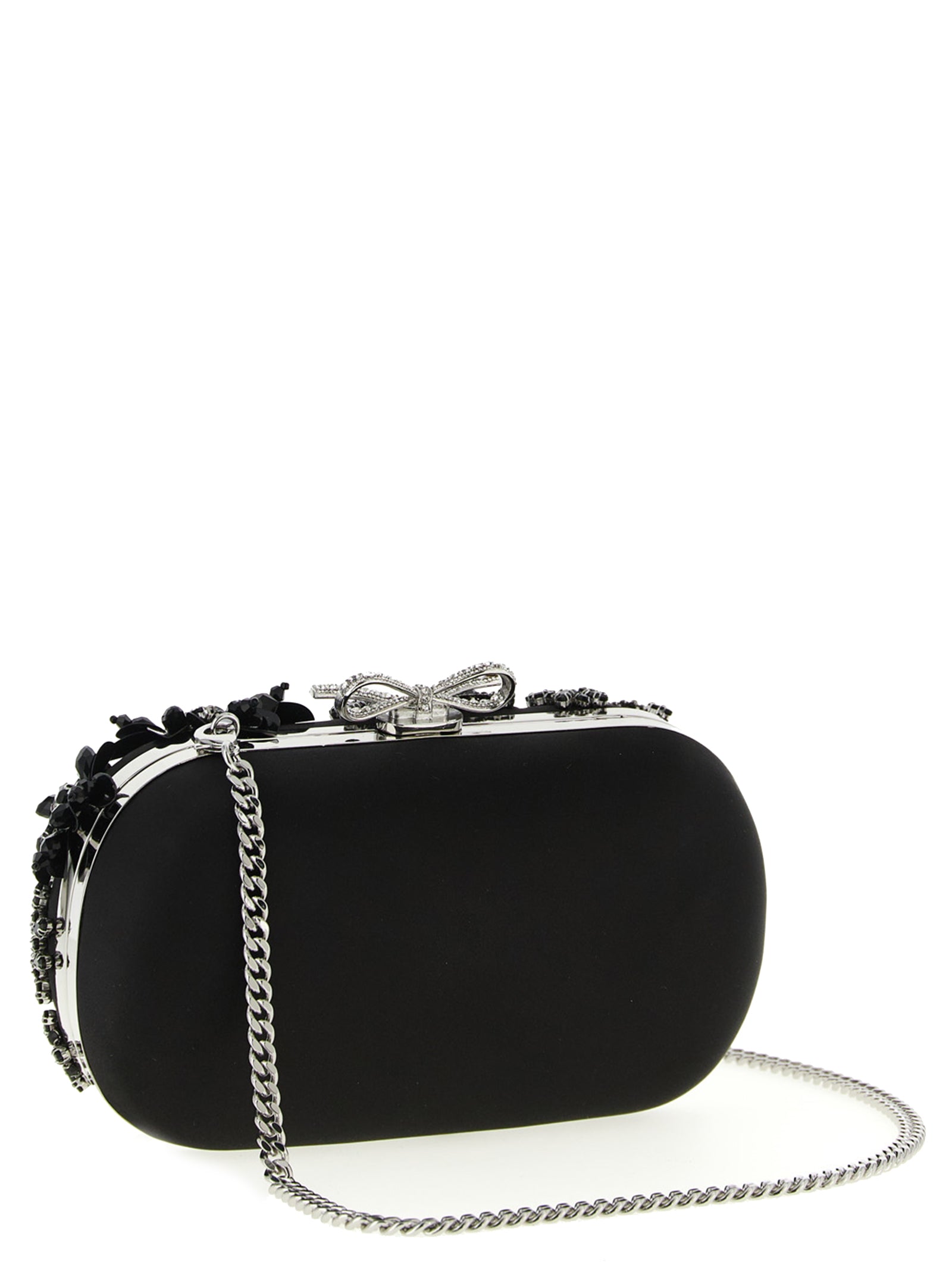 Self Portrait 'Black Satin Floral Crystal' Clutch