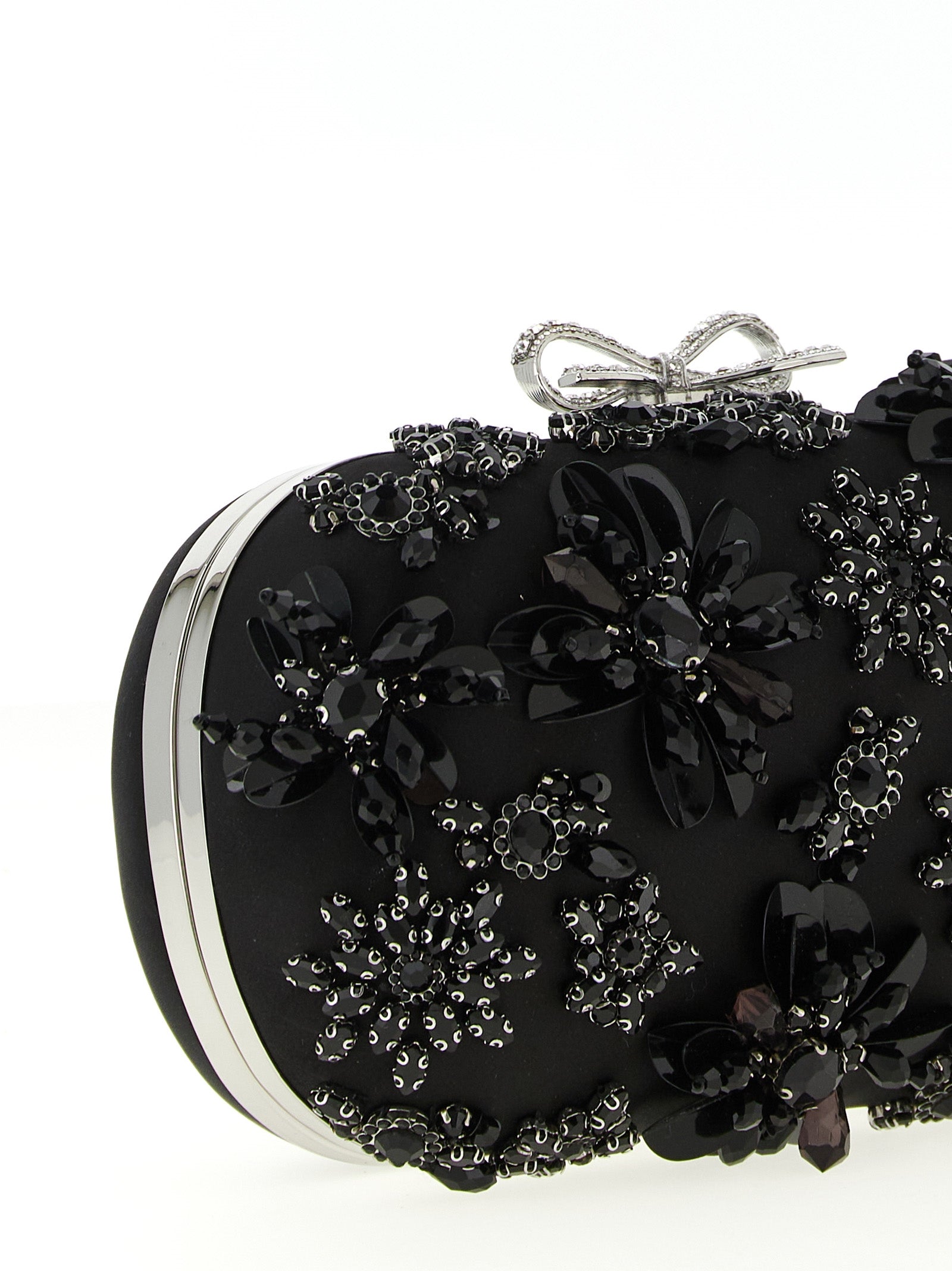 Self Portrait 'Black Satin Floral Crystal' Clutch