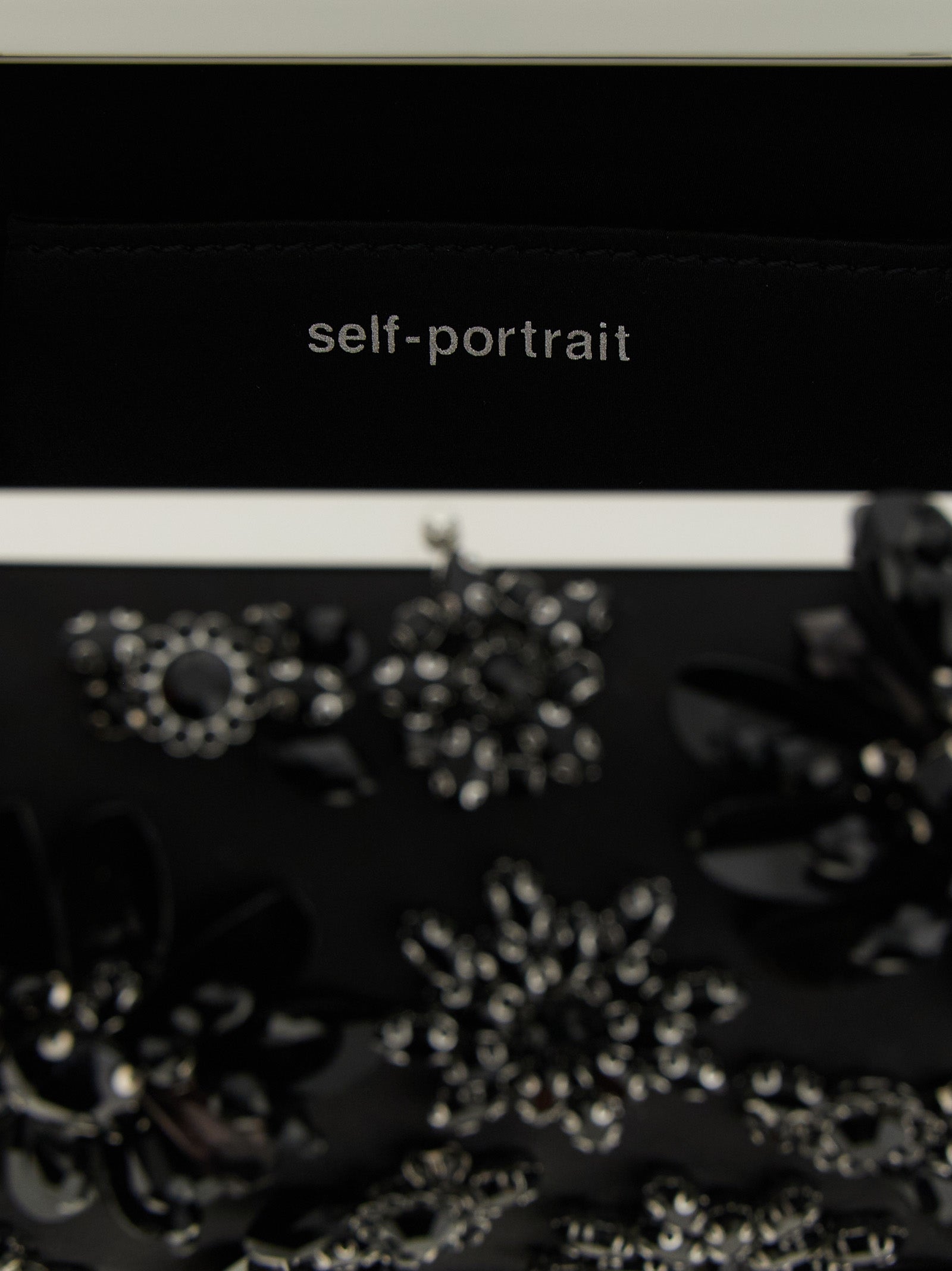 Self Portrait 'Black Satin Floral Crystal' Clutch