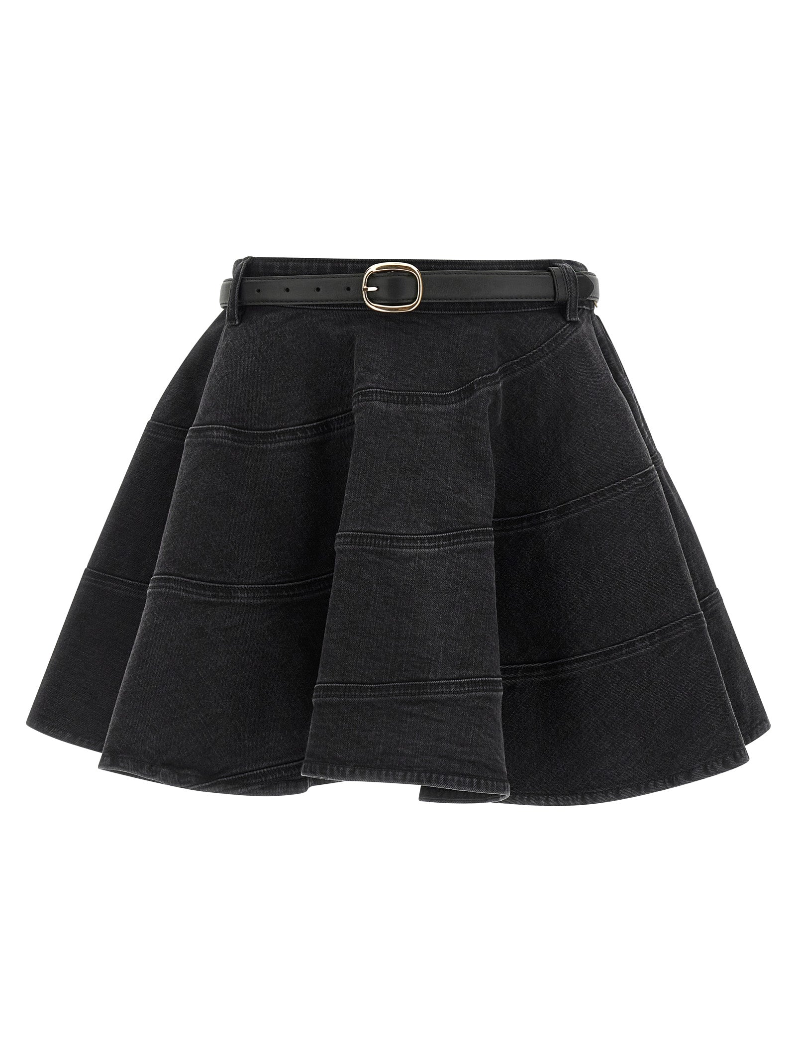 Self Portrait 'Black Flared Denim Mini' Skirt
