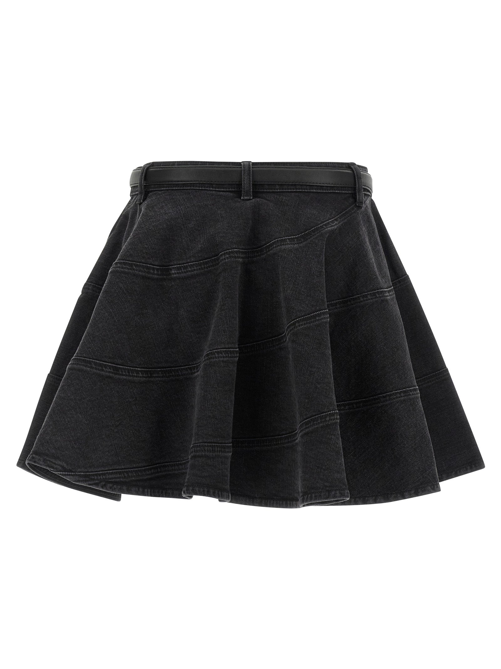 Self Portrait 'Black Flared Denim Mini' Skirt