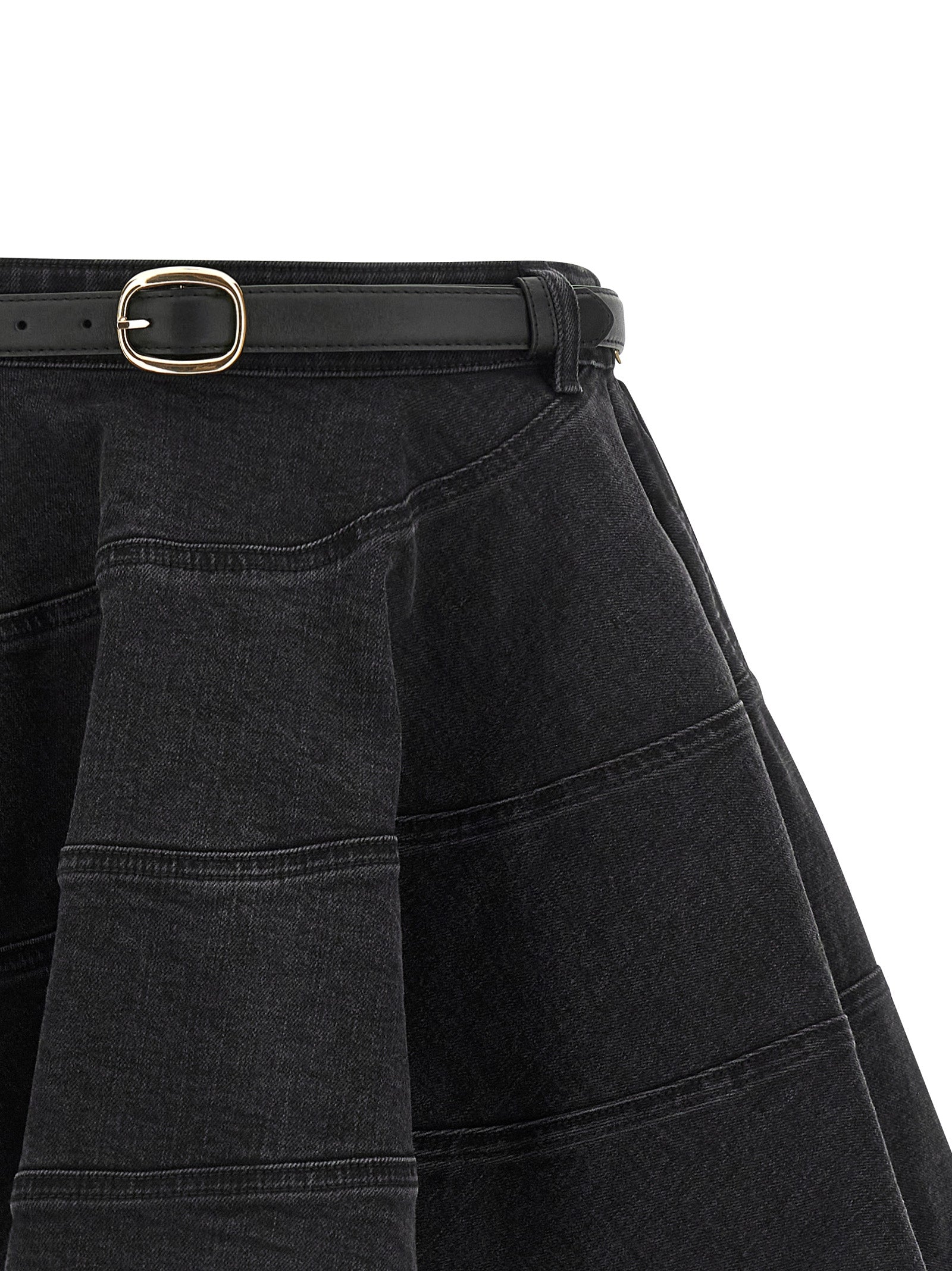 Self Portrait 'Black Flared Denim Mini' Skirt