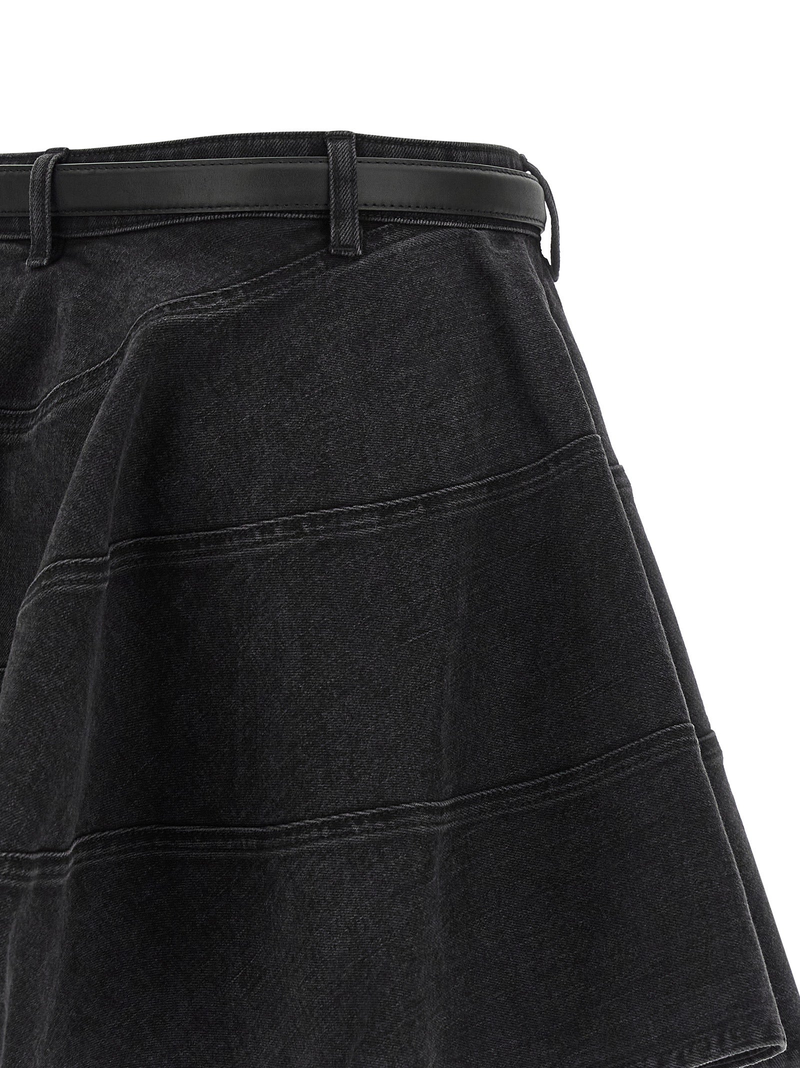 Self Portrait 'Black Flared Denim Mini' Skirt